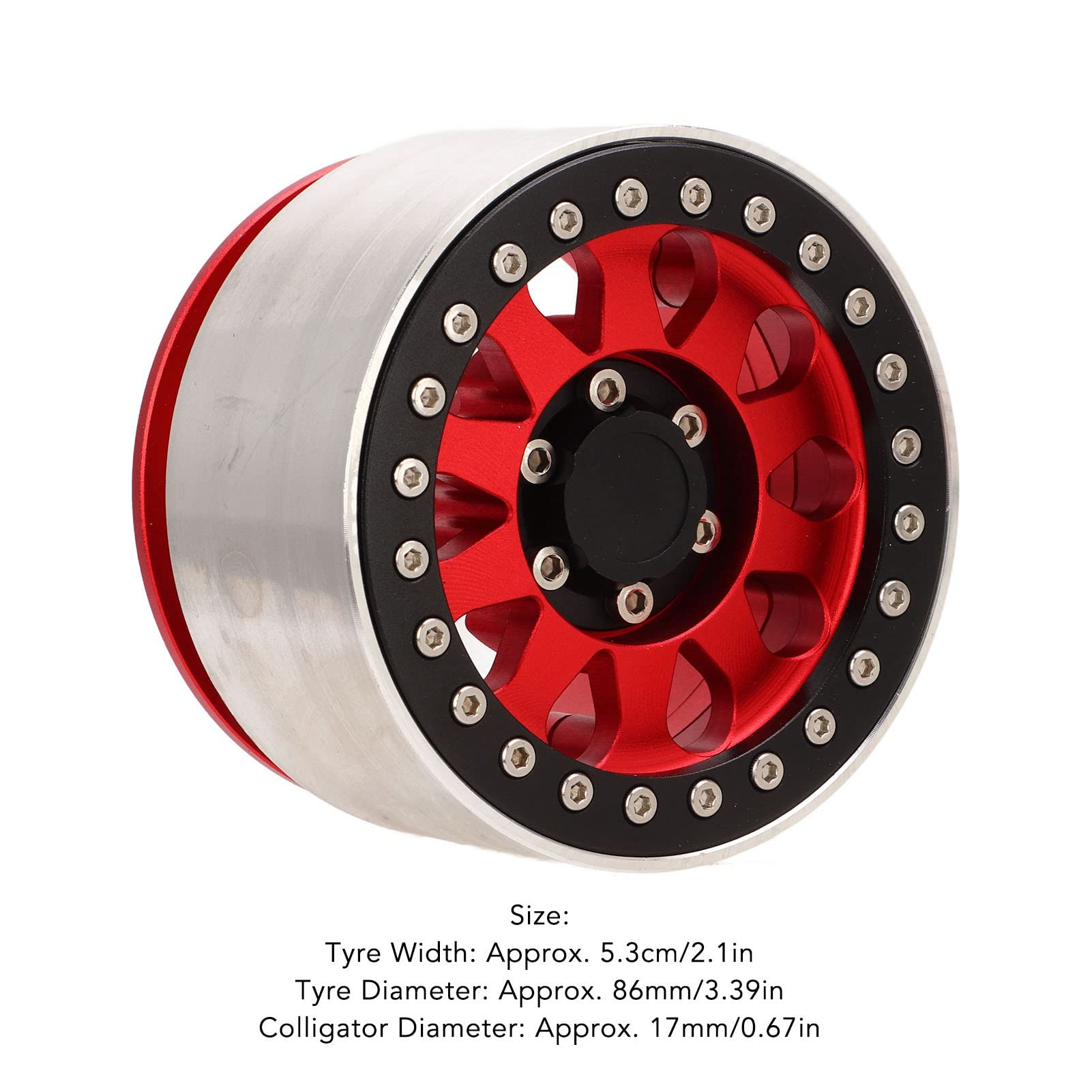 4 cerchi per ruote di auto RC, ruote di ricambio in lega di alluminio per auto RC SCX6 1/6, ruota da 2,9 pollici leggera e resistente per auto telecomandate fuoristrada, con forte (Rossa)