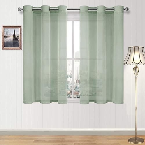 DWCN Cortinas traslúcidas color verde frijol para sala de estar y dormitorio - Cortinas voile con aspecto de lino sintético con ojales en la parte