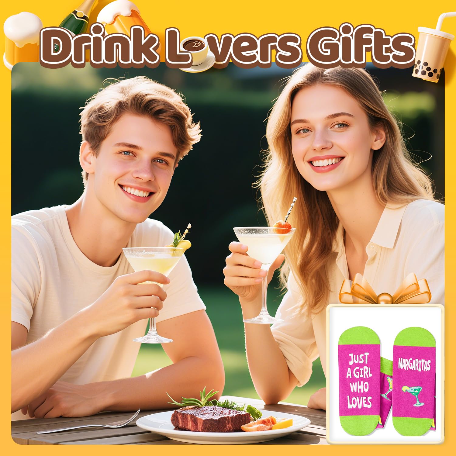 HAPPYPOP Drink Socks for Women Men - Tea Lovers Gifts, Margarita Whiskey Socks for Drinker