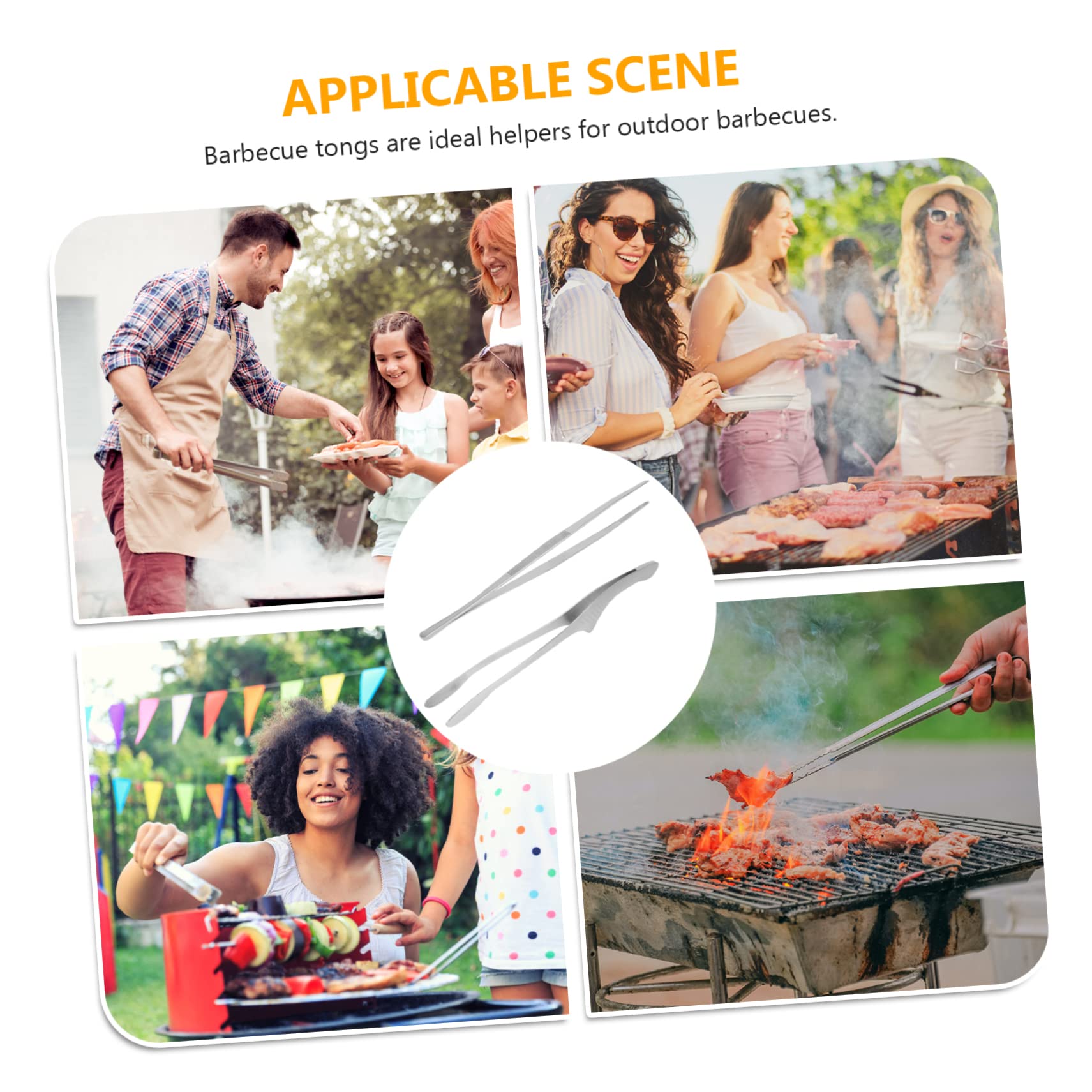 OUNONA 2pcs Stainless Steel Food Tongs with Non Slip Grip Multipurpose Barbecue Clips for Cooking Serving and Grilling and Heat Resistant Food Clamps for Bread and Bbq