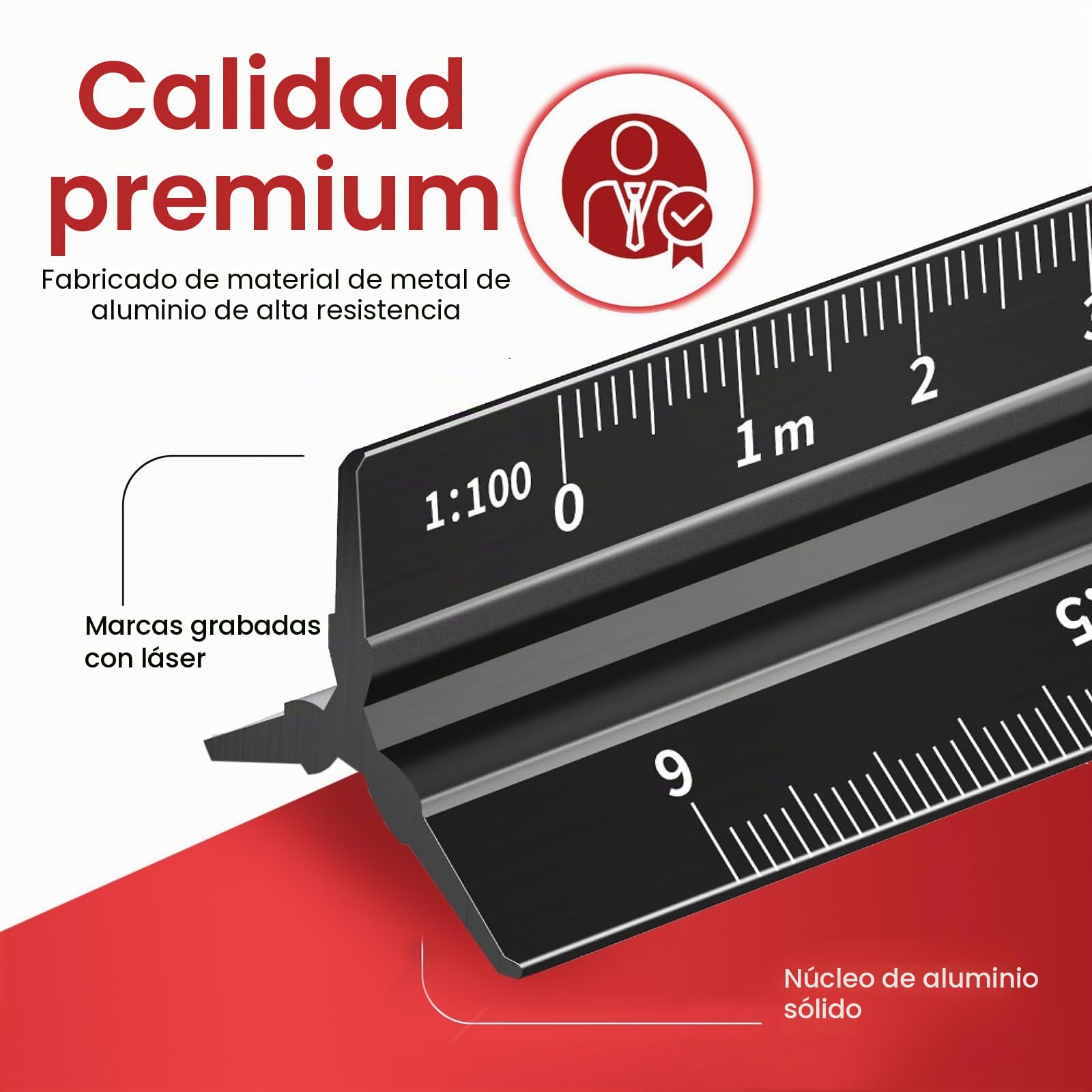 Escalimetro Profesional Regla, Regla de escala arquitectónica, regla de escala triangular de aluminio métrica 1:20, 1:25, 1:50, 1:100, 1:200, 1:500, para arquitectos/ingenieros/dibujantes