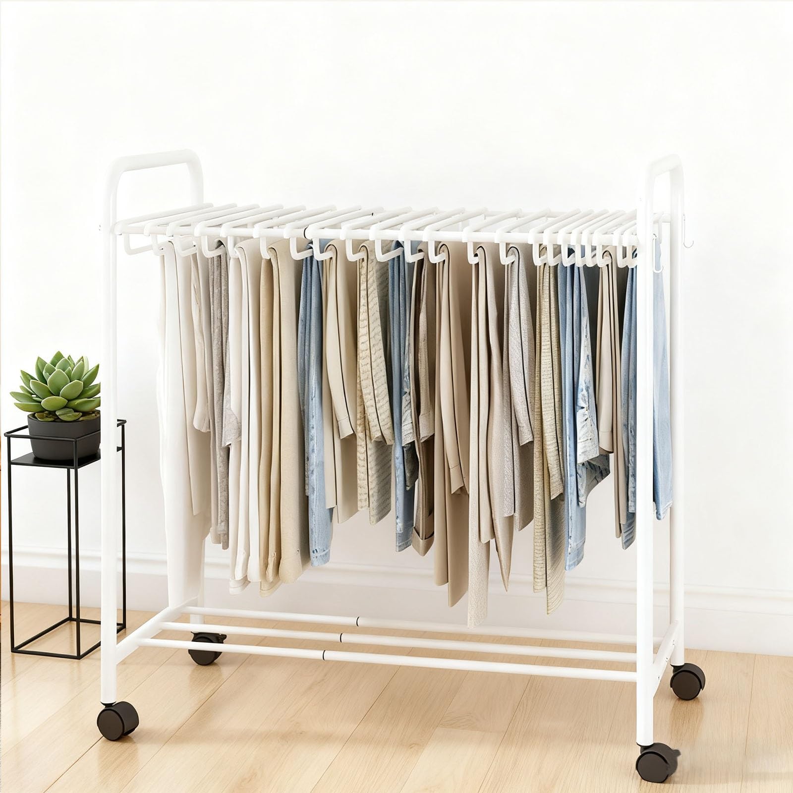BHGFYXBS Telescopic Rolling Pants Hanger Rack, Multi-Functional Display Stand With Adjustable Hangers For Closet Organization Of Trousers, Towels, And Accessories,White-30 Hangers