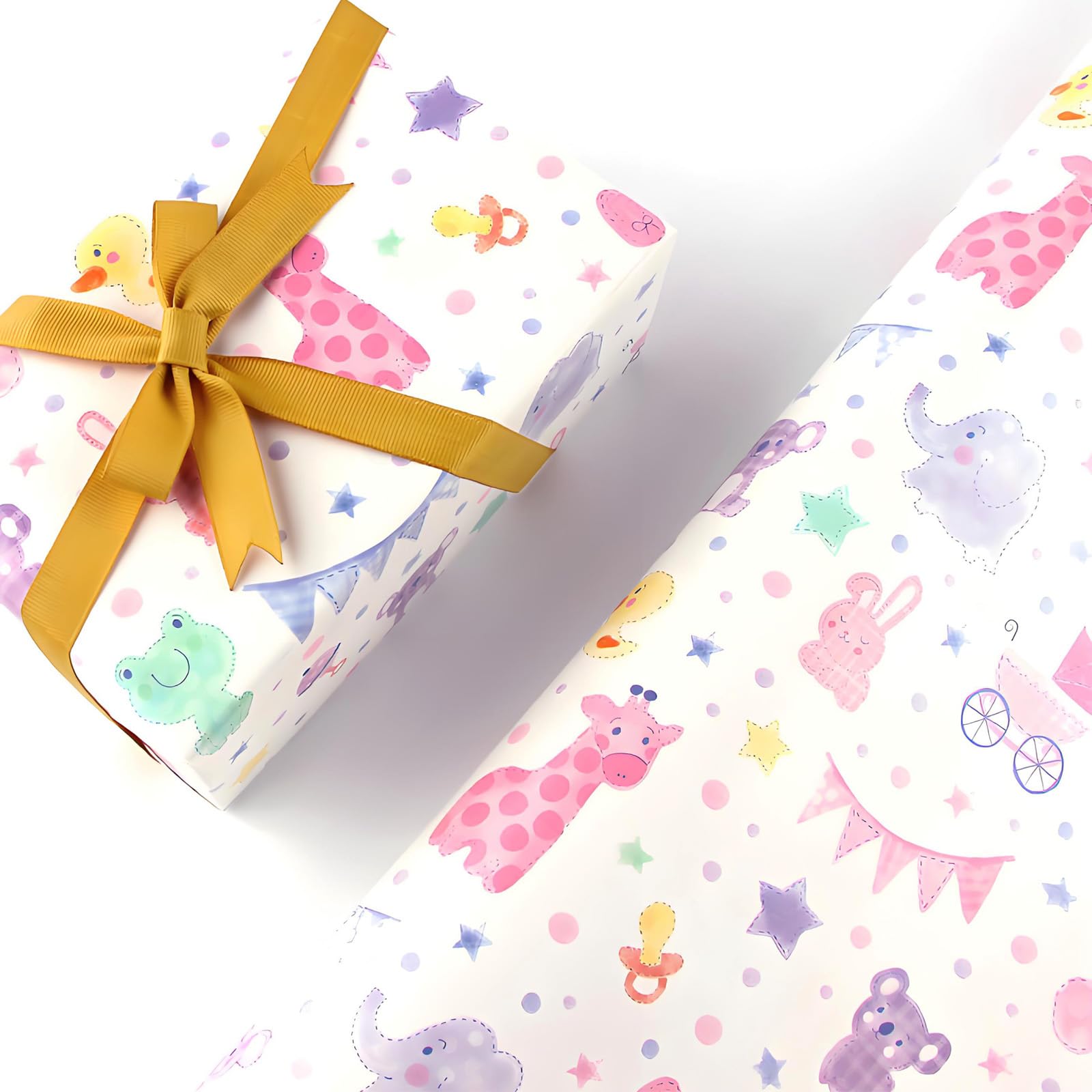 4 Sheets Baby Wrapping Paper, Baby Shower Wrapping Paper for Boy or Girl – Perfect for 1st Birthday, Christening, New Baby Gifts, Gift Wrap Paper Bag (Gift-Wrap-Paper-2)