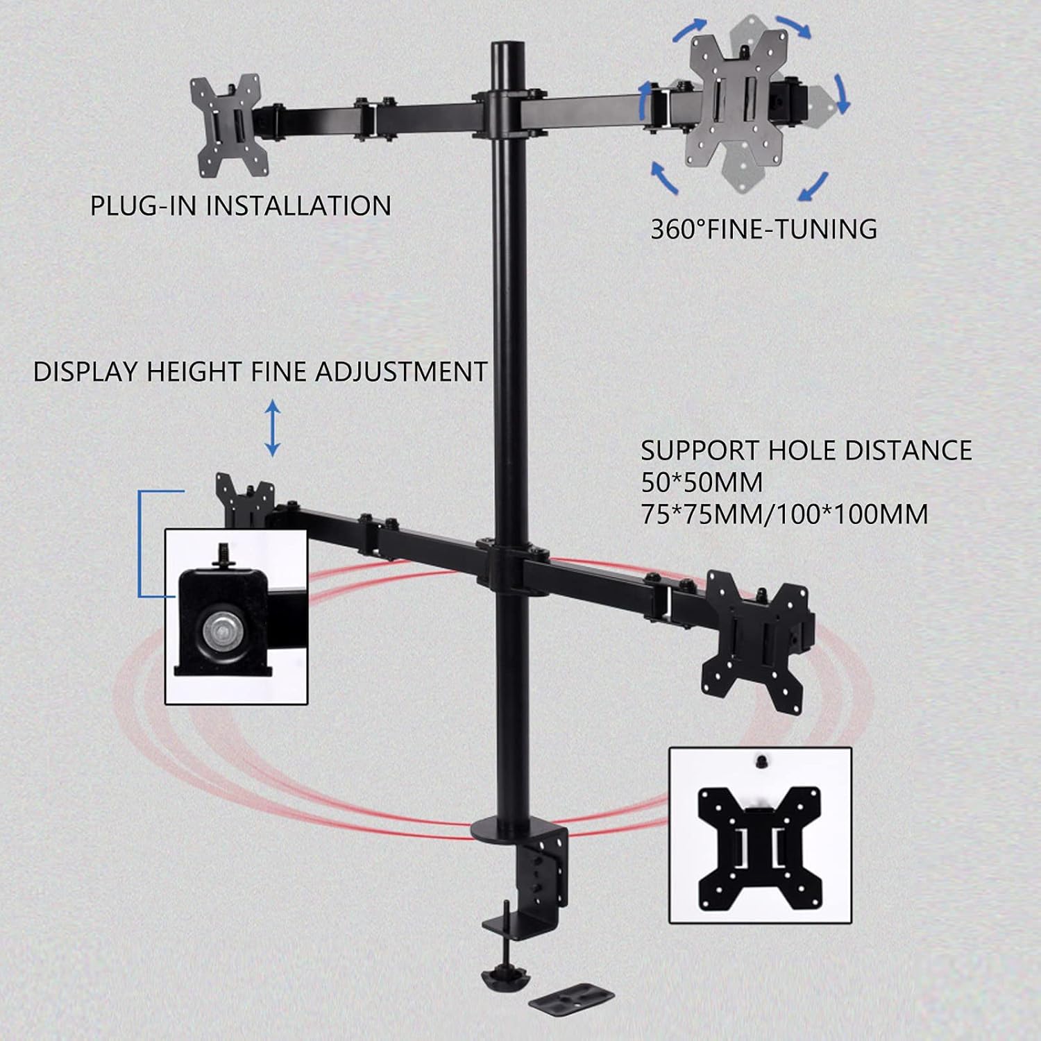 4 x supporto da tavolo per quad, braccio girevole, 4 supporti per schermo, 10-27 pollici, per monitor LED e display LCD da scrivania