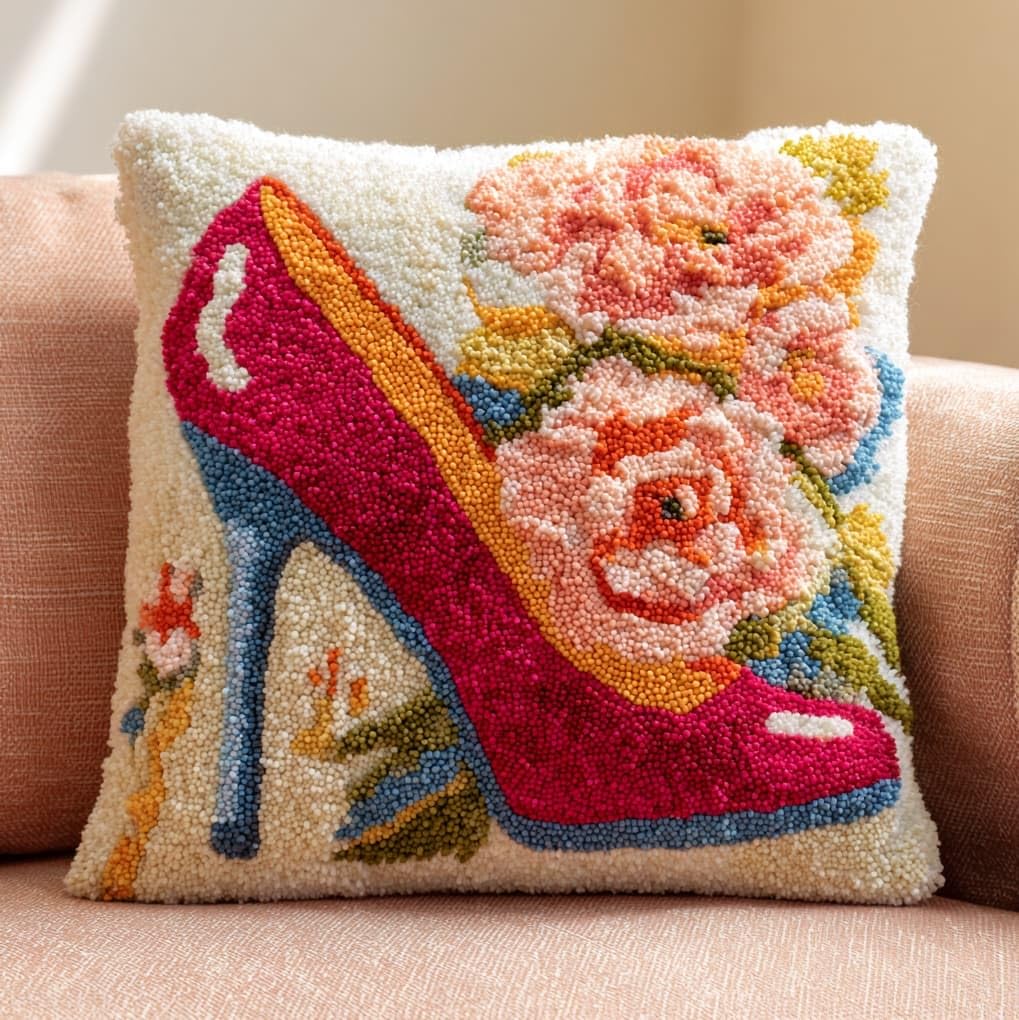 WallustrioaW Latch Hook Pillow Kits Cushion,Girl's high Heels,Printed Pillowcase Sofa Hooking Pillows Crafts Embroidery Latch Hooking Crochet Kits,17x17in