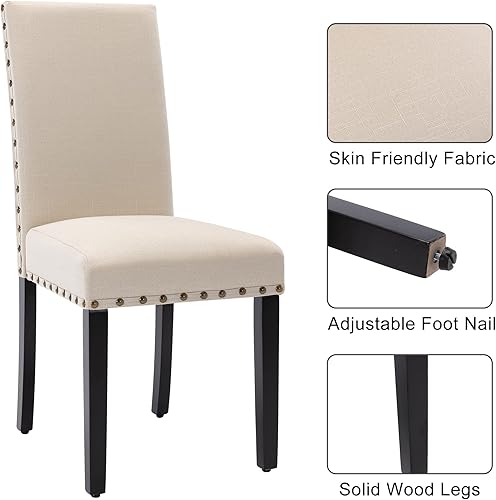 Miniatura 7 de GOTMINSI Sillas de comedor tapizadas con ribete de cabeza de clavo, juego de 2 sillas de comedor Parsons de tela con patas de madera maciza, sillas