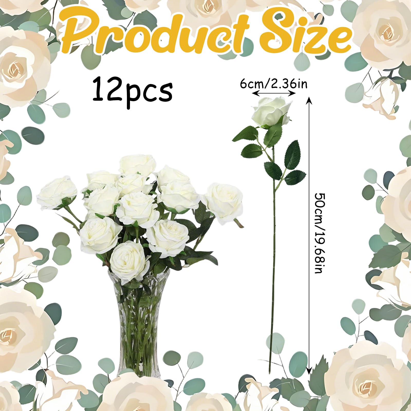 12 Pezzi Rose Artificiali, Rose Rosse Artificiali in Seta Bouquet Fiori Finti di Rosa con Steli Lunghi per San Valentino Composizioni di Nozze Casa Giardino Partito Decorazioni (Bianco)