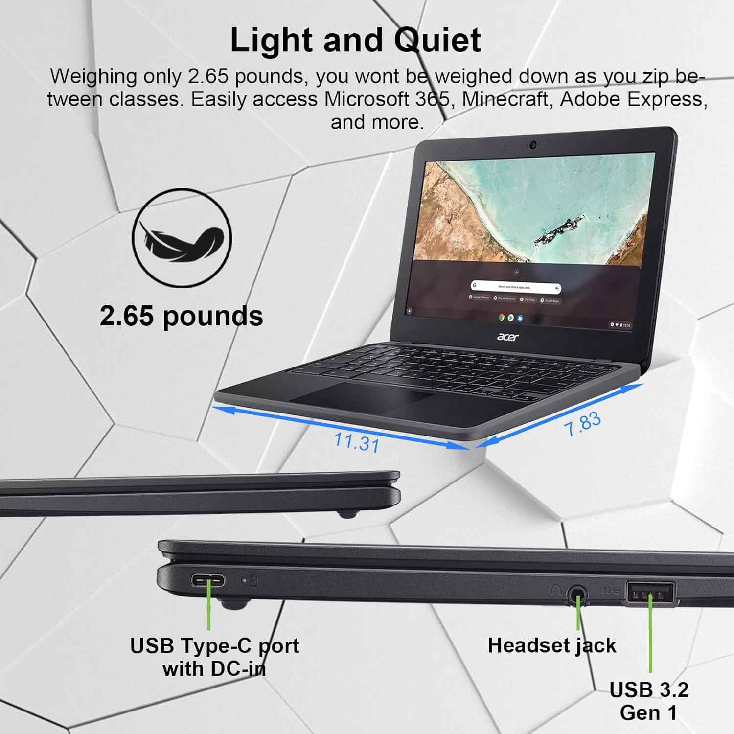 Acer Chromebook 311 Slim Light Laptop for Business, 11.6" HD Display, Intel Celeron N4500(Up to 2.8GHz), 4GB RAM 64GB eMMC, Intel UHD Graphics, Long Battery Life, HD Webcam, WiFi, Bluetooth, Chrome OS