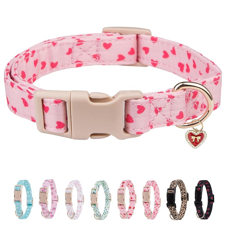 Coleira ajustável para cães com tecido de algodão e poliéster Bencacawinstyle Pink Heart S