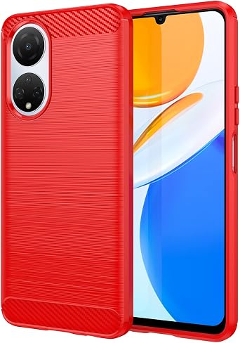 Case for Honor X5 Plus,Honor X5 Plus 4G Case,TPU Carbon Fiber Soft Silicone Bumpers Protective Cover Anti-Scratch Shockproof Heavy Duty Phone Case for Huawei Honor X5 Plus 4G Lasi Red