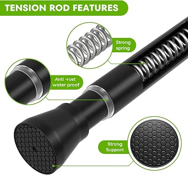 Tension Rods for Windows 28 to 48 Inch Black Curtain Rods No Drilling Tension Rod Curtain Rod Adjustable Tension Curtain Rods Expandable Pressure Spring Tension rods for Closet, Doorway