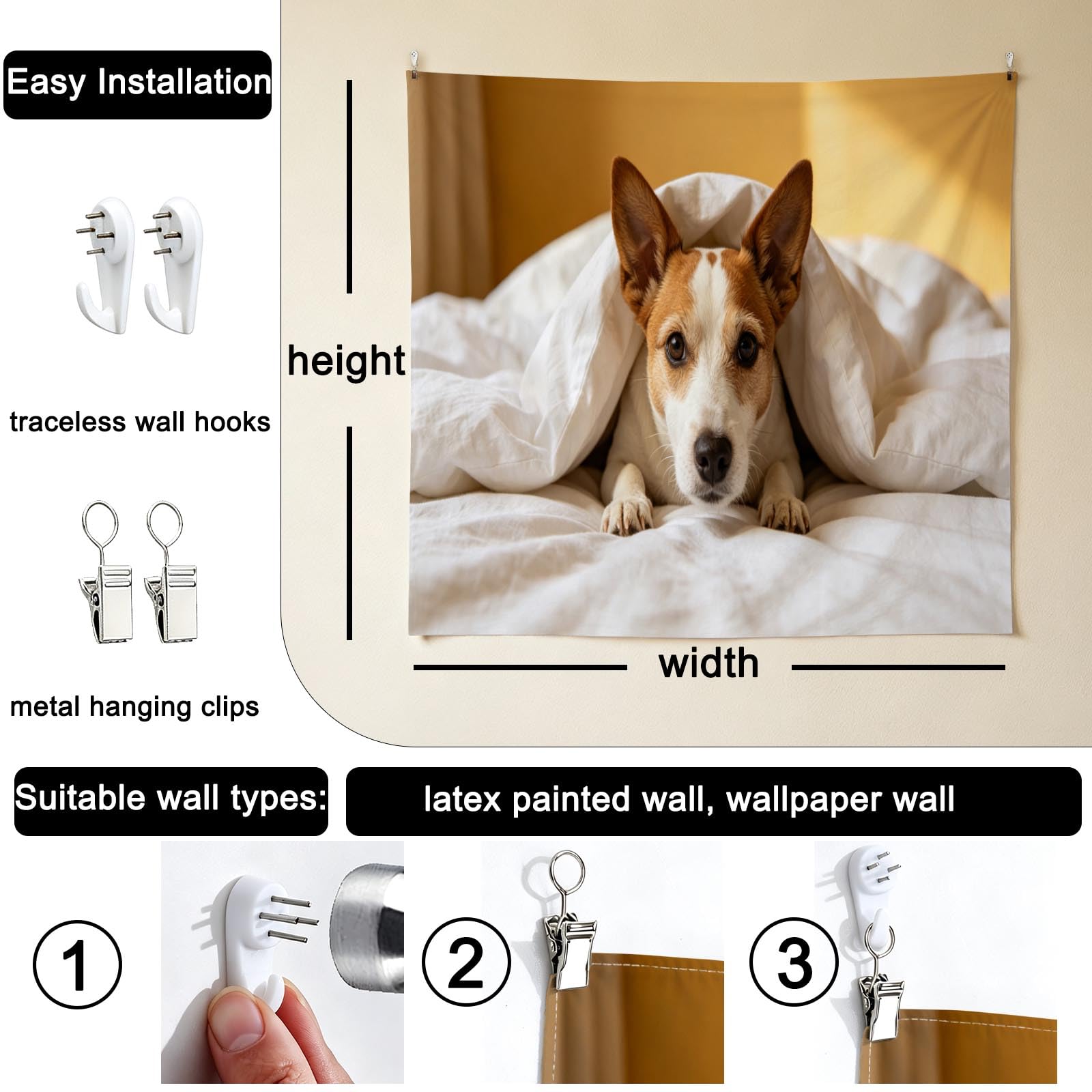 Arazzo da Parete Cane Sotto Coperta in Tessuto, 240x260 cm