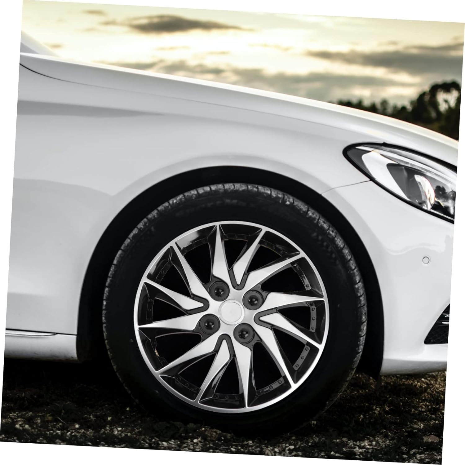 14 Wheel Hubcaps Black Silver Car Rim Decorative Covers Auto Hubcap Set