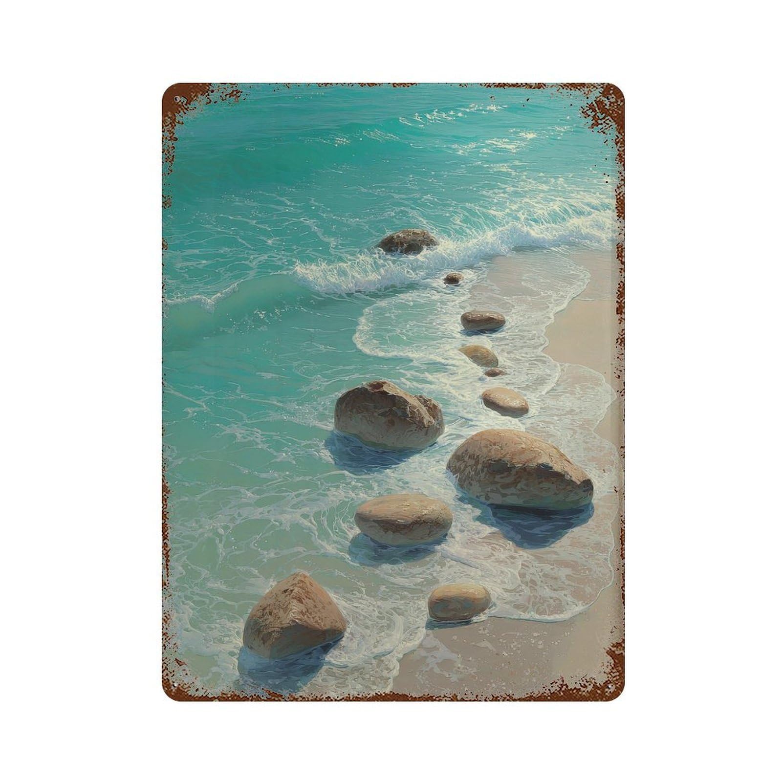 xiaoxiaoshen Ocean Rocks. Seascape Realistic Wall Decor Art Metal Tin Poster Modern Home Decor Art Home Bar Shop Decorations Vintage Sign 40x30cm