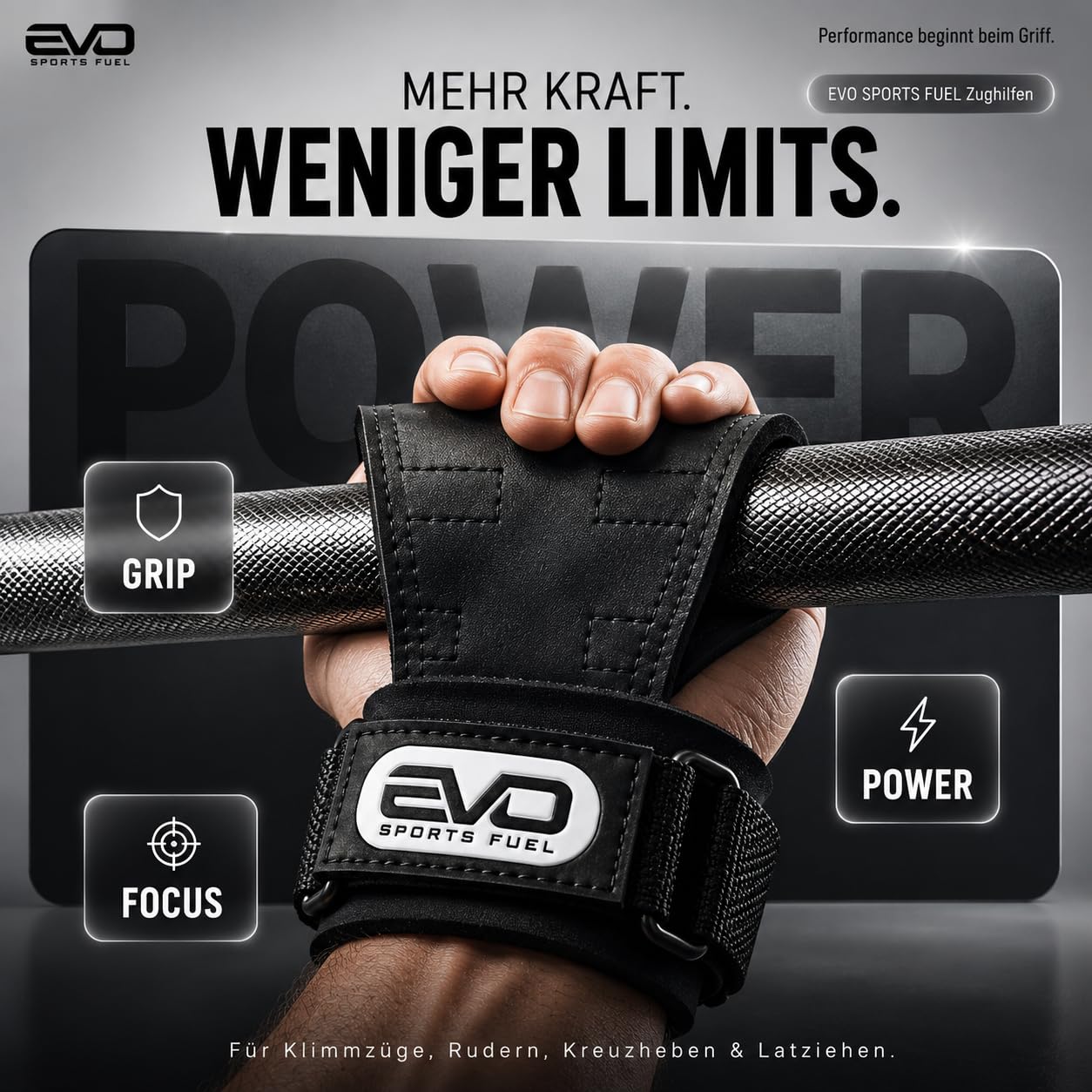 EVO SPORTS FUEL Zughilfen Krafttraining & Crossfit | Lifting Straps für Frauen & Männer | Griffhilfen Kraftsport & Gym Zubehör | Ideal für sicheres Gewichtheben & mehr Griffkraft beim Training