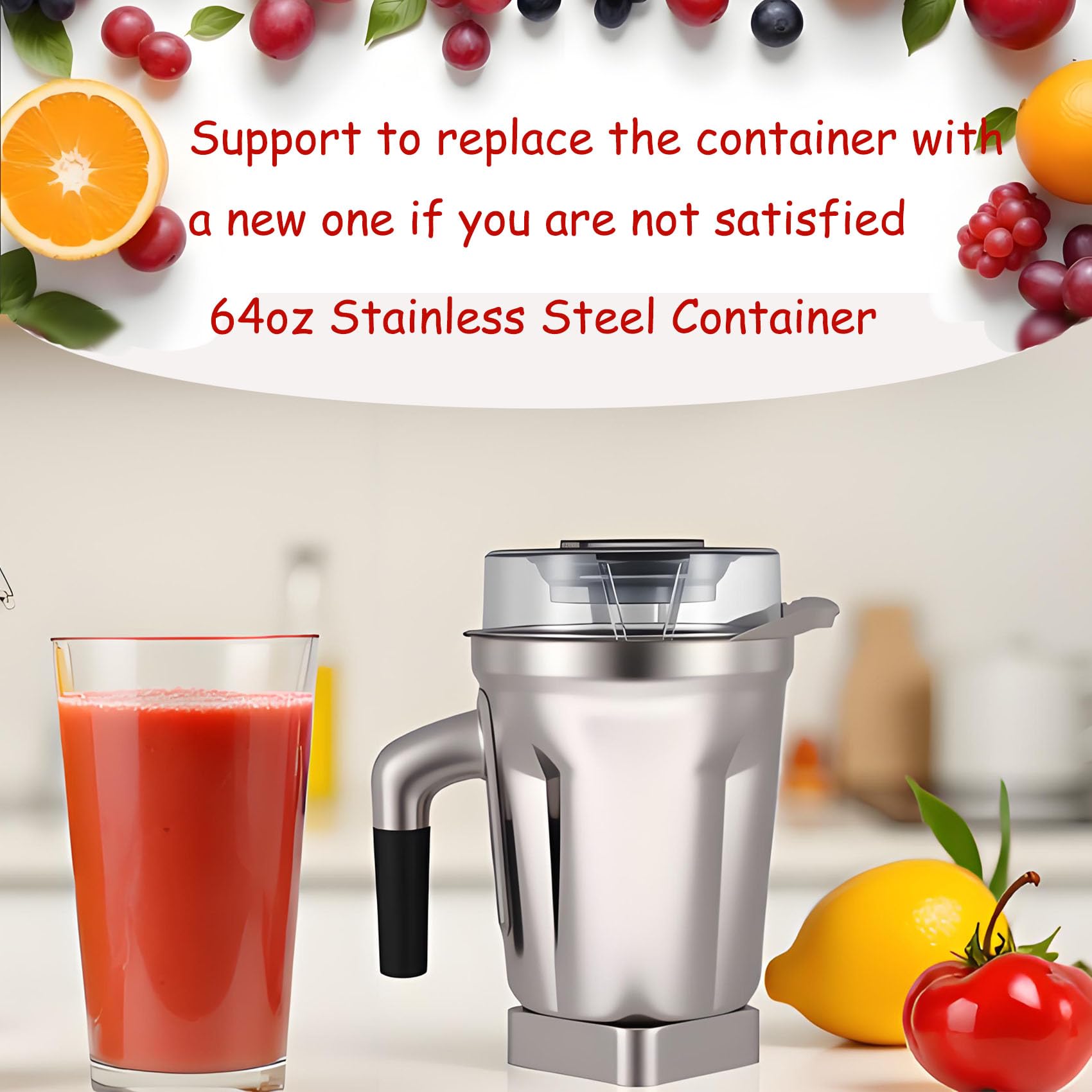 Contenitore in acciaio inox da 1,9 l, adatto per frullatori Vitamix 5200 750 6300 Vm0103 Vm0197 E310 A2500 Explorian Commercial Ascent ecc. Ricambio per caraffa Vitamix