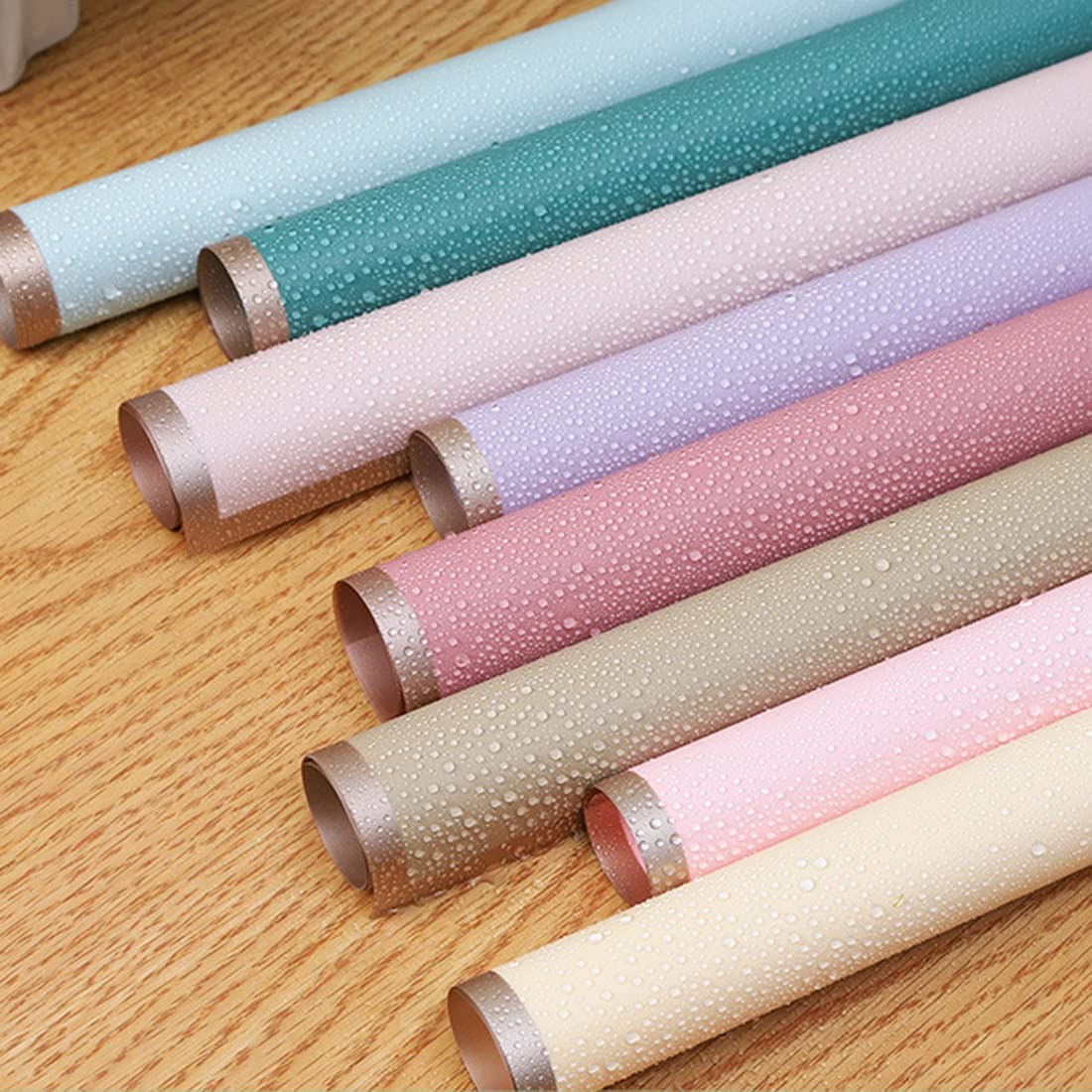 WLWLEO Papier do pakowania kwiatów w koreańskim stylu bukiet kwiatów papier do pakowania ze złotą krawędzią, 140 arkuszy 14 kolorów, wodoodporne świeże kwiaty do pakowania prezentów, materiały kwiaciarni