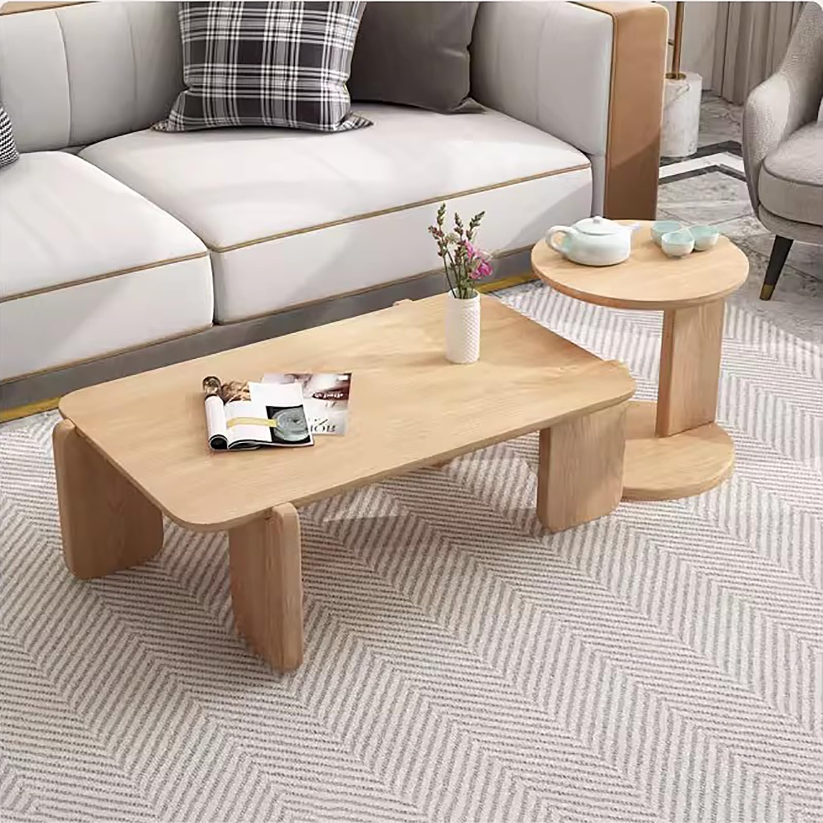 SXZenSpace Modern Rectangular Coffee Table,Nordic Wood Center Table for Living Room with Sturdy Legs Minimalist Side End Home, Office,A,100cm(39'')+50cm(20'')