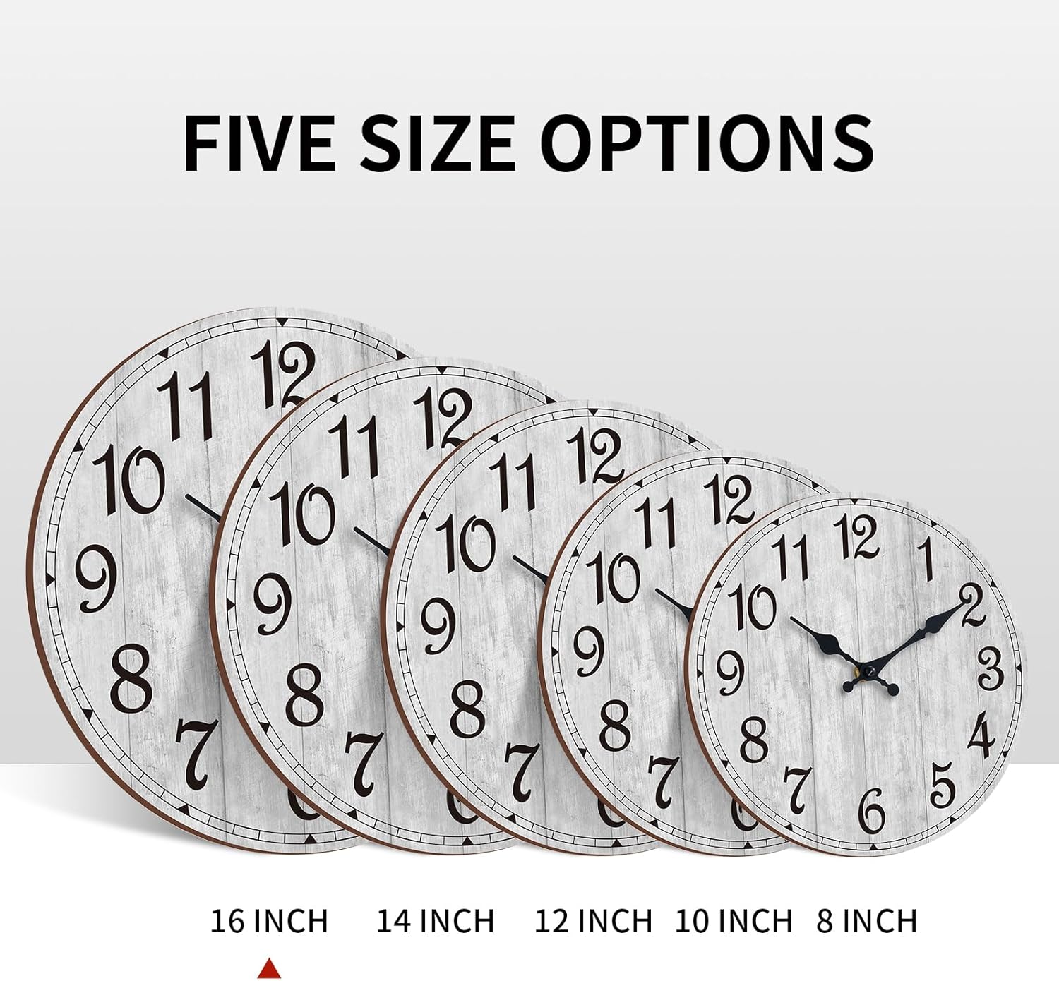 HYLANDA Wall Clock, Gray 16 Inch Wall Clocks Battery Operated Silent Non Ticking, Country Round Clocks Farmhous Wall Decorative for Kitchen, Bathroom, Living Room