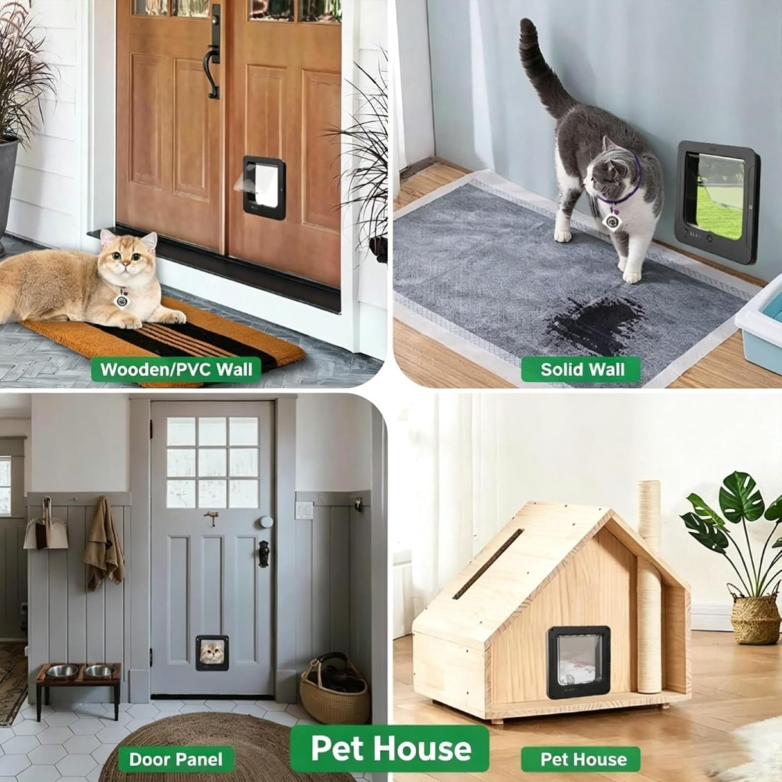 Puerta Inteligente For Gatos For Interior Y Exterior | Puerta for mascotas con desbloqueo automático, 2 collares con sensores y 1 mando a distancia, bloqueo de 4 vías(Black)