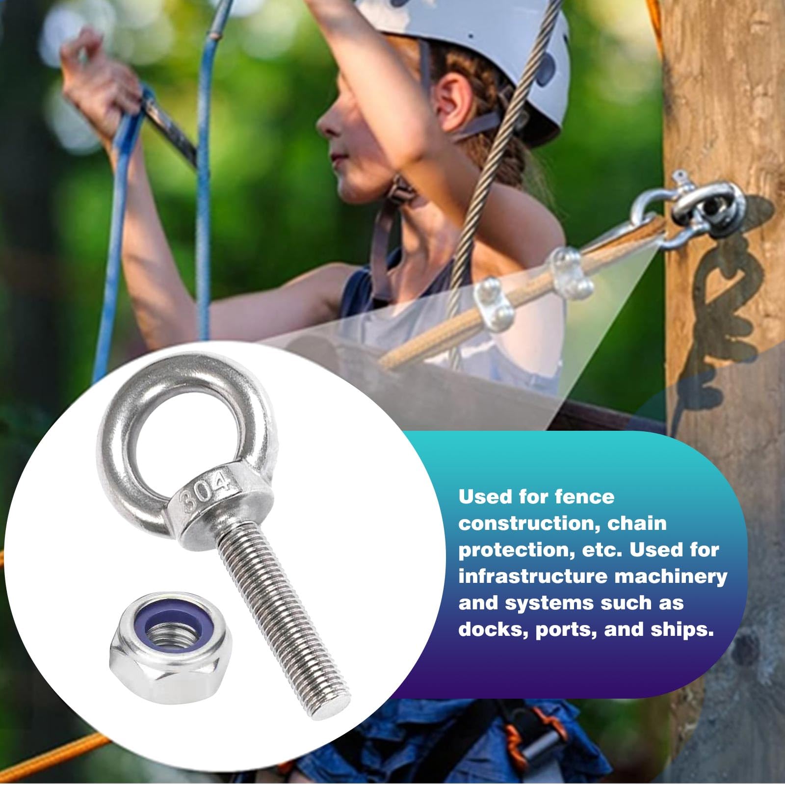 Bulloni ad anello M6 x 35 in acciaio inossidabile 304, set con 2 bulloni e 4 dadi di bloccaggio, resistenti alla corrosione e facili da installare, per uso in ambienti umidi e lavori di soll