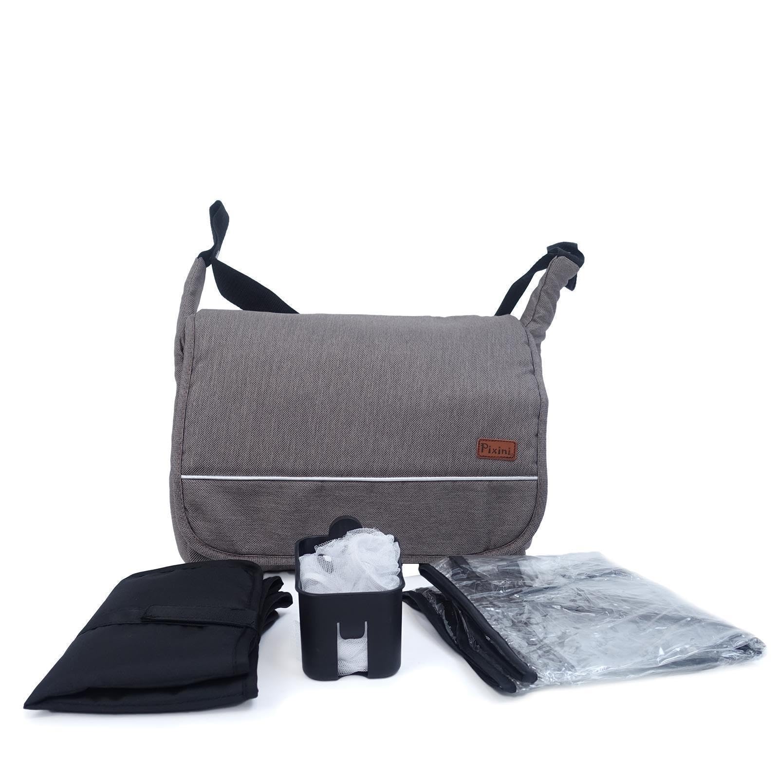 Pixini Neyla Kombi Kinderwagen mit Stoffwanne/Buggy/Wickeltasche/Getränkehalter/Regenplane/Mückennetz/Wickelauflage (gold/braun)