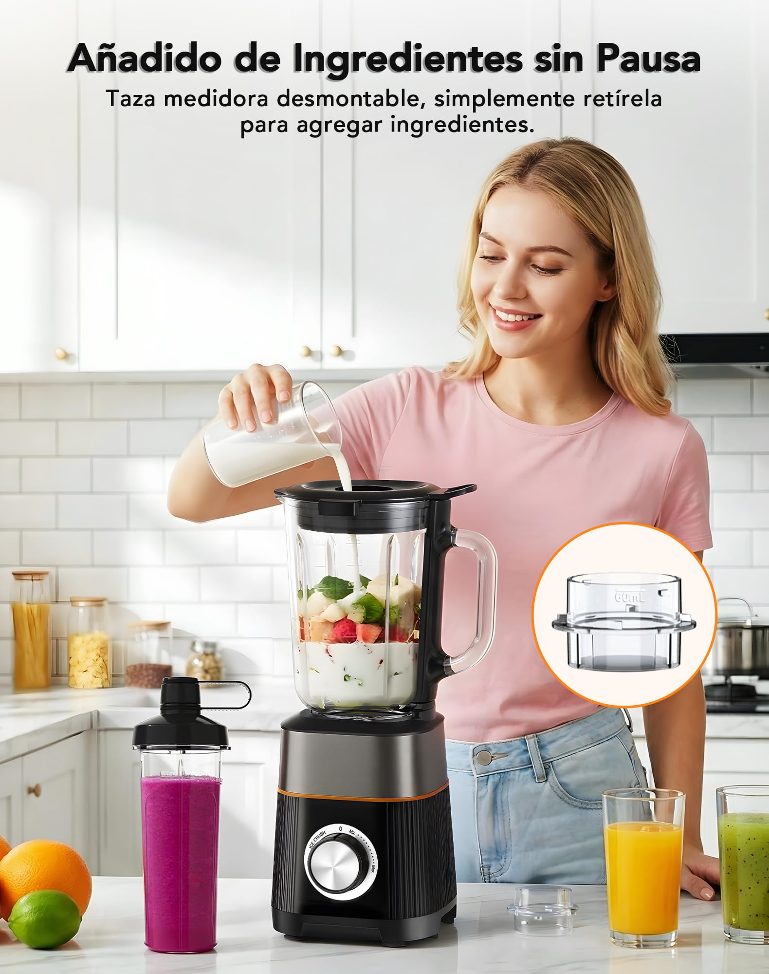 Batidora de Vaso, Licuadora con 2 Botellas Tritan de Libre de BPA, Batidora de Vaso Portatil, Poco Ruido, Fácil de Limpiar, 4 Cuchillas para Verduras, Frutas, Batidos y Malteadas