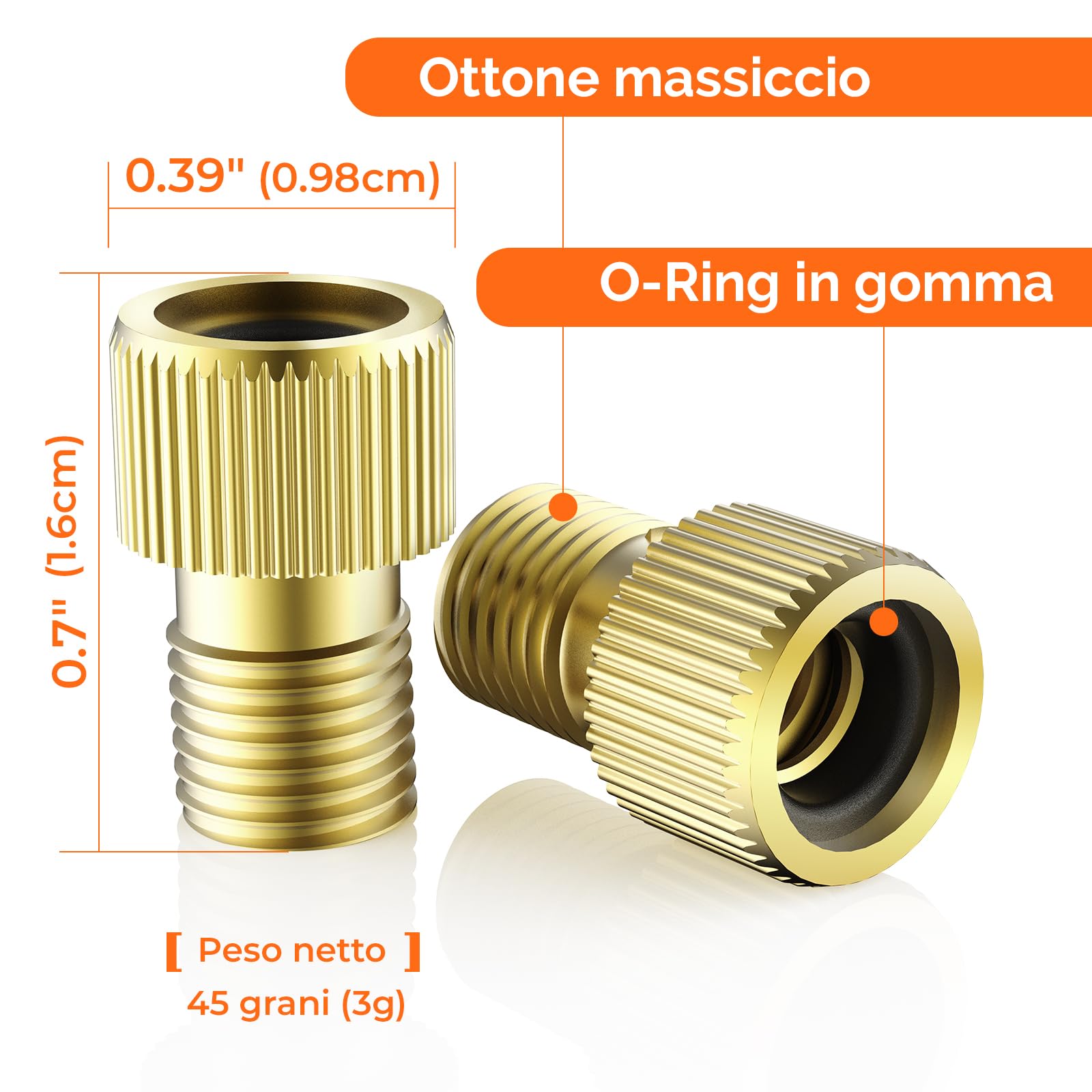 ETENWOLF Adattatore valvola Presta ottone 4 pezzi convertitore Presta-Schrader con 8 tappi
