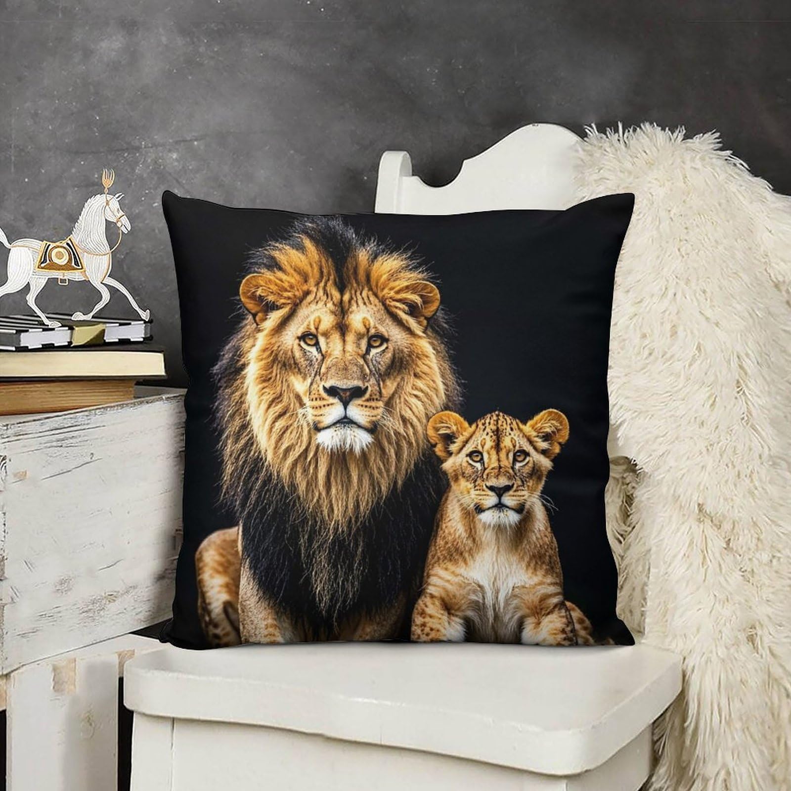 FodPand Soft Plush Gentle Lions Couch Pillow Covers 24x24 Decorative Square Body Pillow Case with Hidden Zipper Skin-Friendly & Anti-Pilling Cushion Cover for Living Room Bedroom Sofa Patio