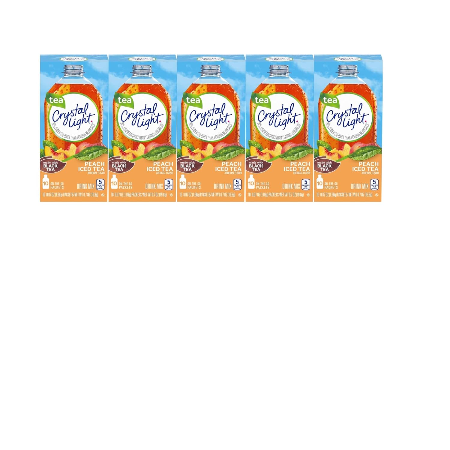 Crystal Light On The Go Peach Iced Tea, 10-Packet Box (Pack of 5)