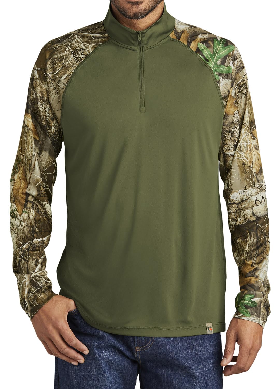 Joe's USA Mens Moisture Wicking Camo Colorblock 1/4 Zip Jacket-S-OliveDrab/Camo