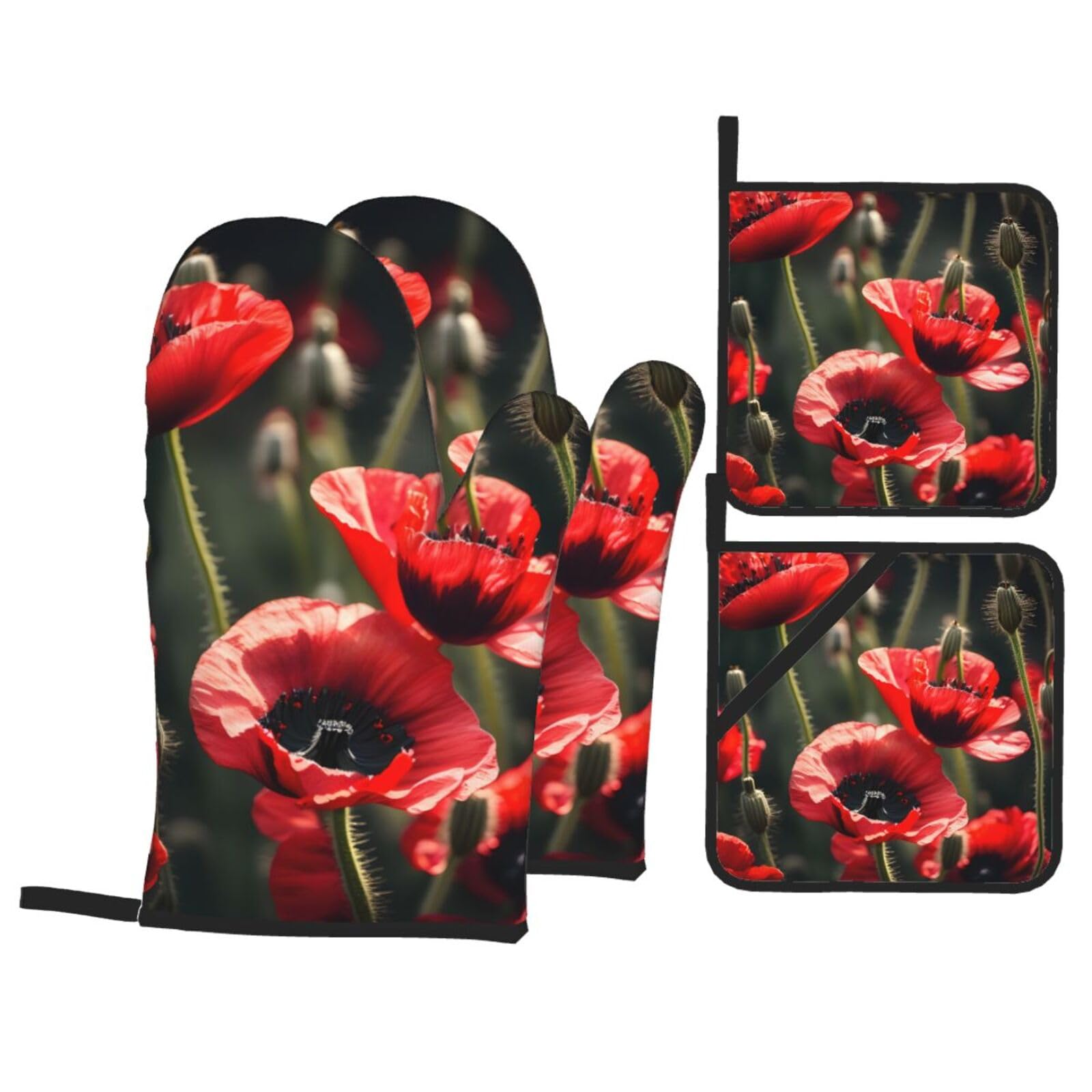 Gants de cuisine imperméables coquelicot rouge pour manipuler vos plats chauds au four