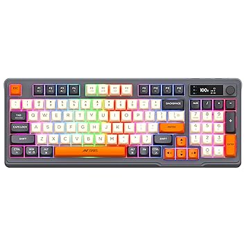 Ant Esports MK801 V2 Pro Wireless Mechanical Membrane Backlit Gaming Keyboard 94 Keys 2.4G/Bluetooth Mode Compact Numeric Pad RGB Keyboard for Home Internet Cafe Game Room Office_ Grey, Beige, Orange - image, photos
