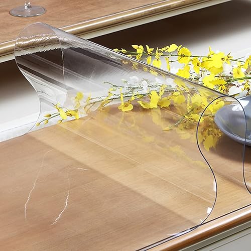 Mantel protector de mesa de comedor de plástico transparente, lavable, de plástico transparente, rectangular, de PVC, fácil de limpiar (0.059in,
