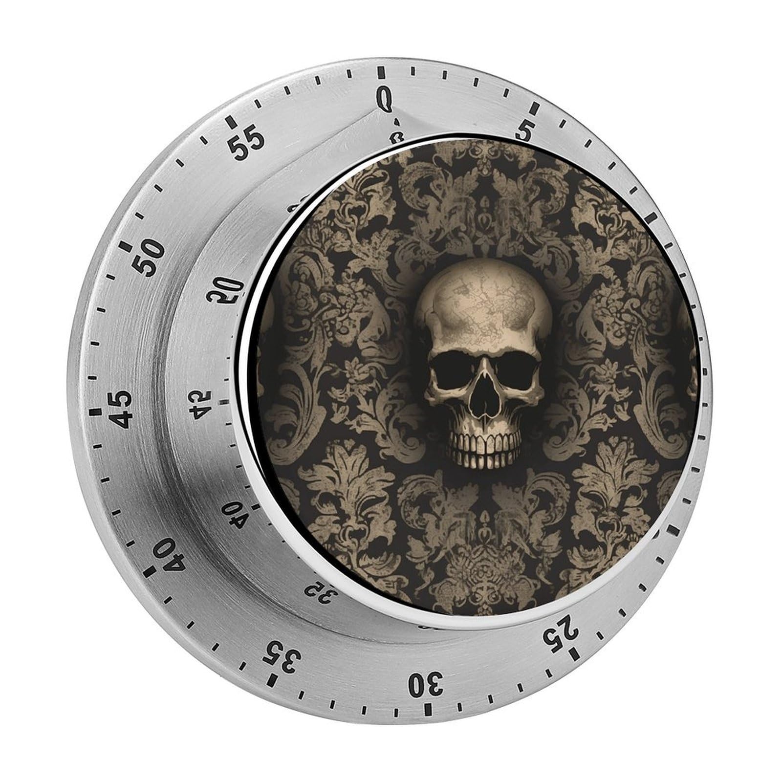 Gothic Wallpaper Skull Timer with Loud Alarm Precision 60 Minute Wind Up Timer Portable Manual Countdown Timers Exquisite Stainless Magnetic Kitchen Timers for Cooking Chef Clock