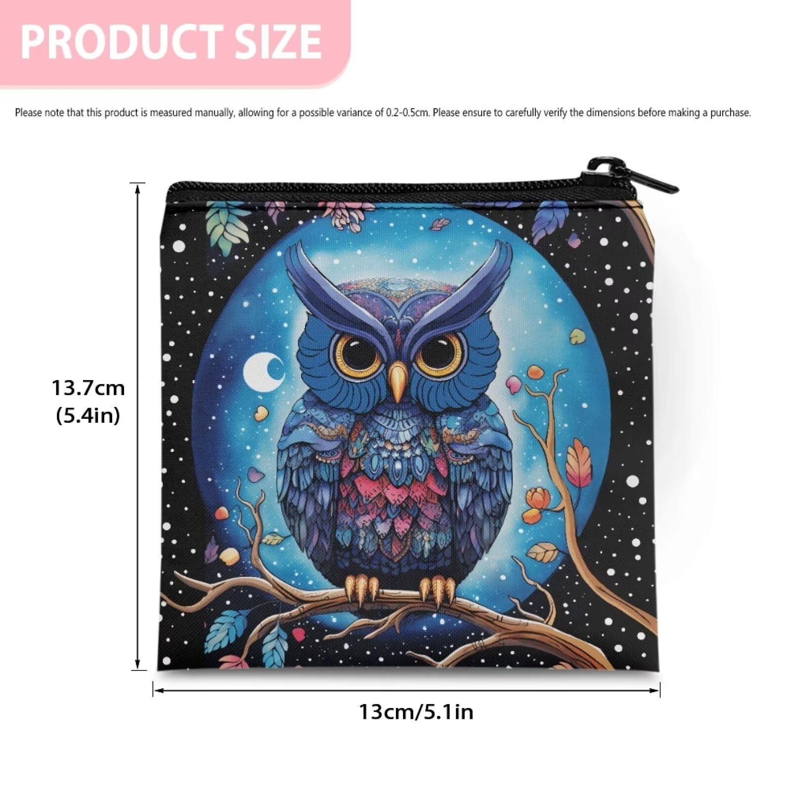 HUGS IDEA Blue Owl Period Bags Portable Reusable Sanitary Napkin Storage Bag for Women Teen Girls Period Pouch for School, Office,Mini Feminine Hygiene Bag First Period Kit