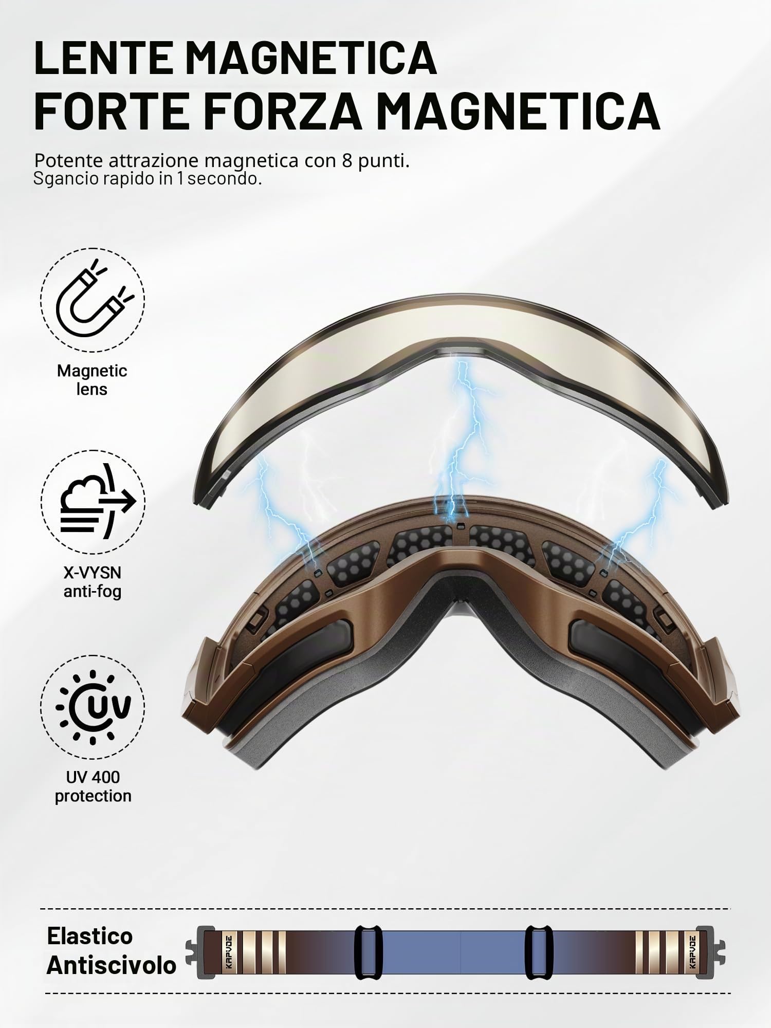 KAPVOE Maschera da Sci Fotocromatica con OTG Lenti Magnetiche, Antifog, Protezione UV400, Compatibile con Caschi K0718