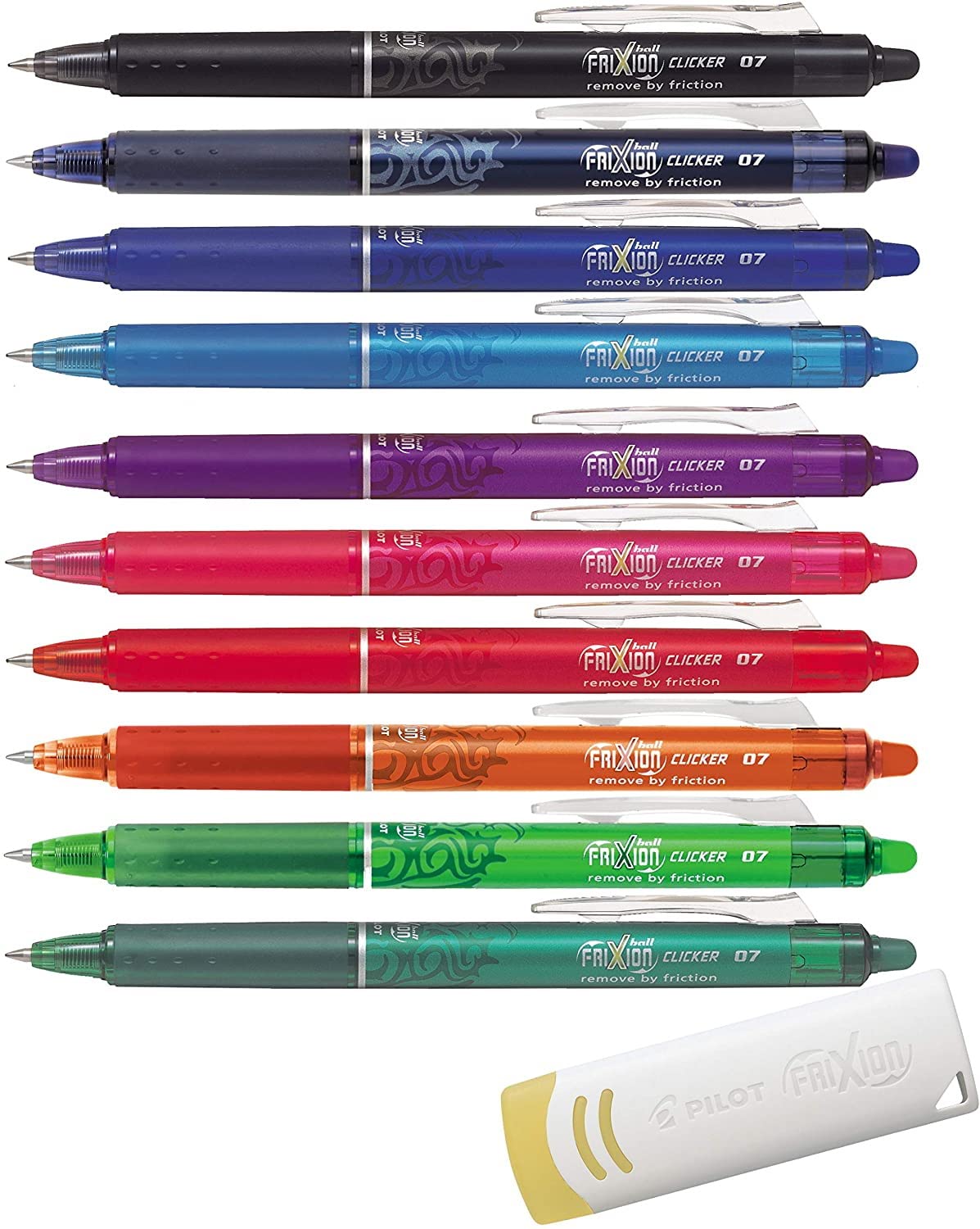 Pilot BL-FR7 Frixion - Lote de 10 bolígrafos rollers borrables (punta 0,7 mm, 10er Clicker), multicolor