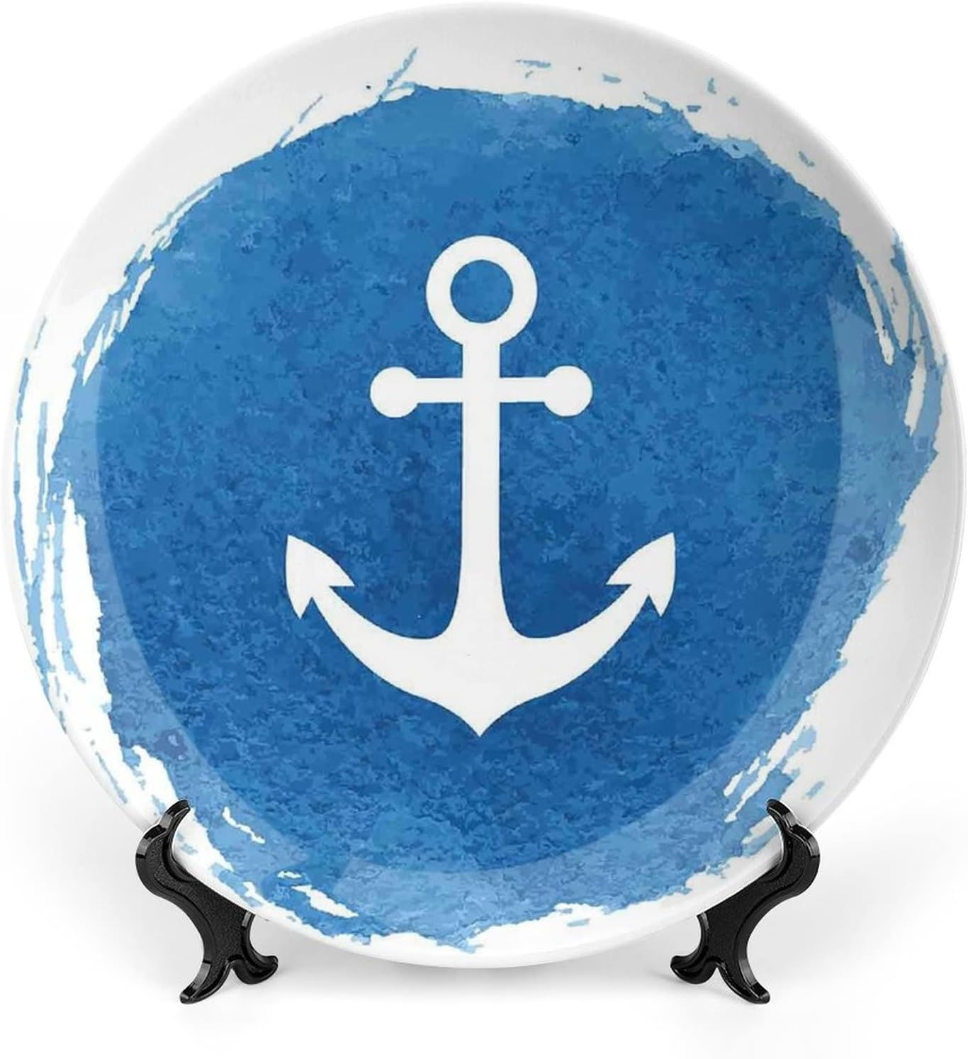 XISUNYA 6 Inch Decorative Plate, Anchor Porcelain Plate, Watercolor Effect Deep Down The Sea Stay Calm Print Ceramic Wall Hanging for Home Office Party Dinner Table Decor