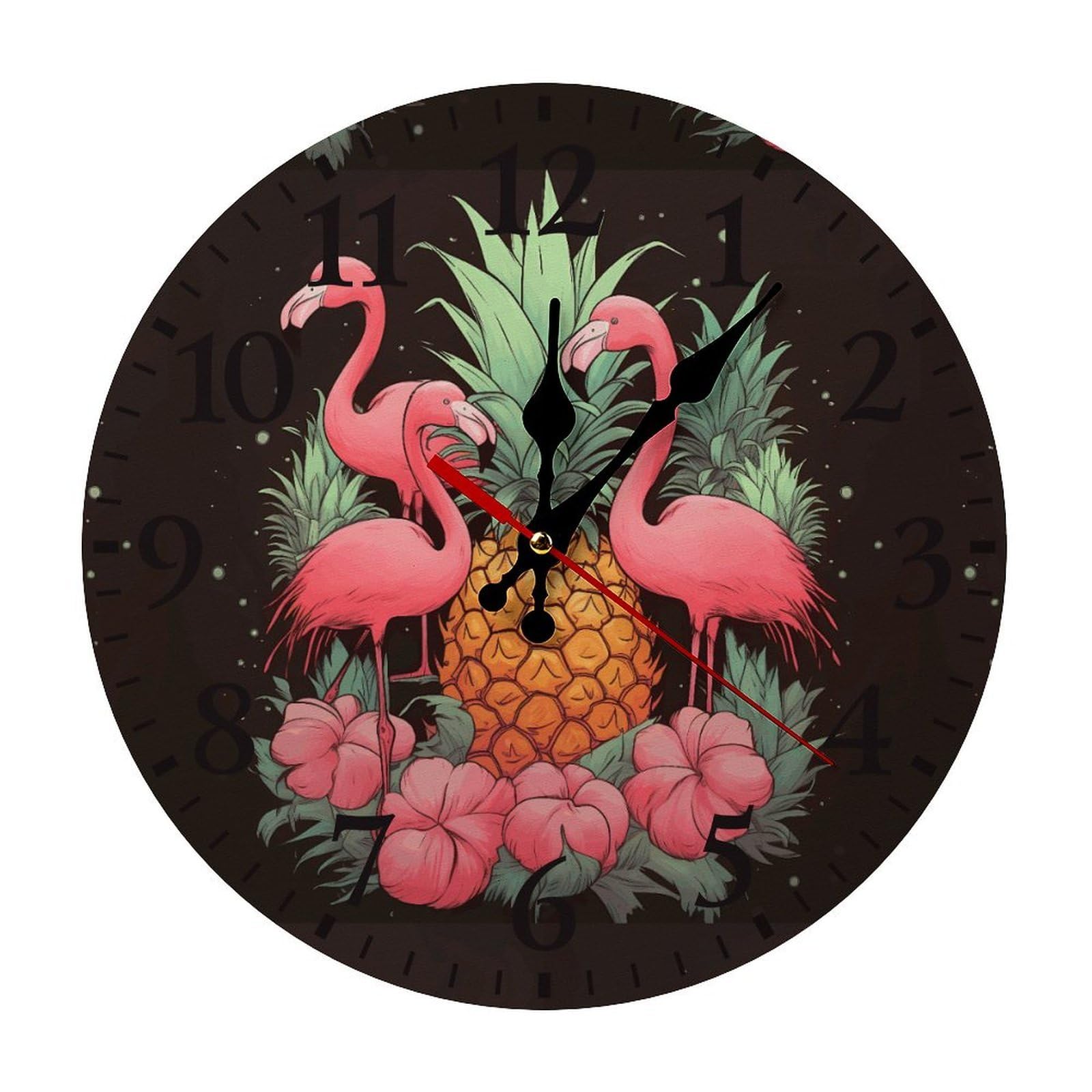 NTVOWPZO 10 Inch Wall Clock Pineapple Flamingos Battery Operated Wall Clocks Silent Non-Ticking Round Wall Clock for Living Room Kitchen Home Office Wall Decorative Clock