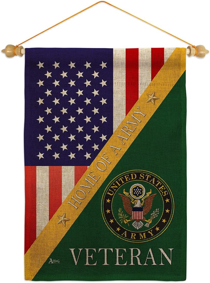 Army Home of Burlap Garden Flag Set Wood Dowel Armed Forces Rangers United State American Military Veteran Retire Official Small Decorative Gift Yard House Banner Double-Sided Made In USA 13 X 18.5