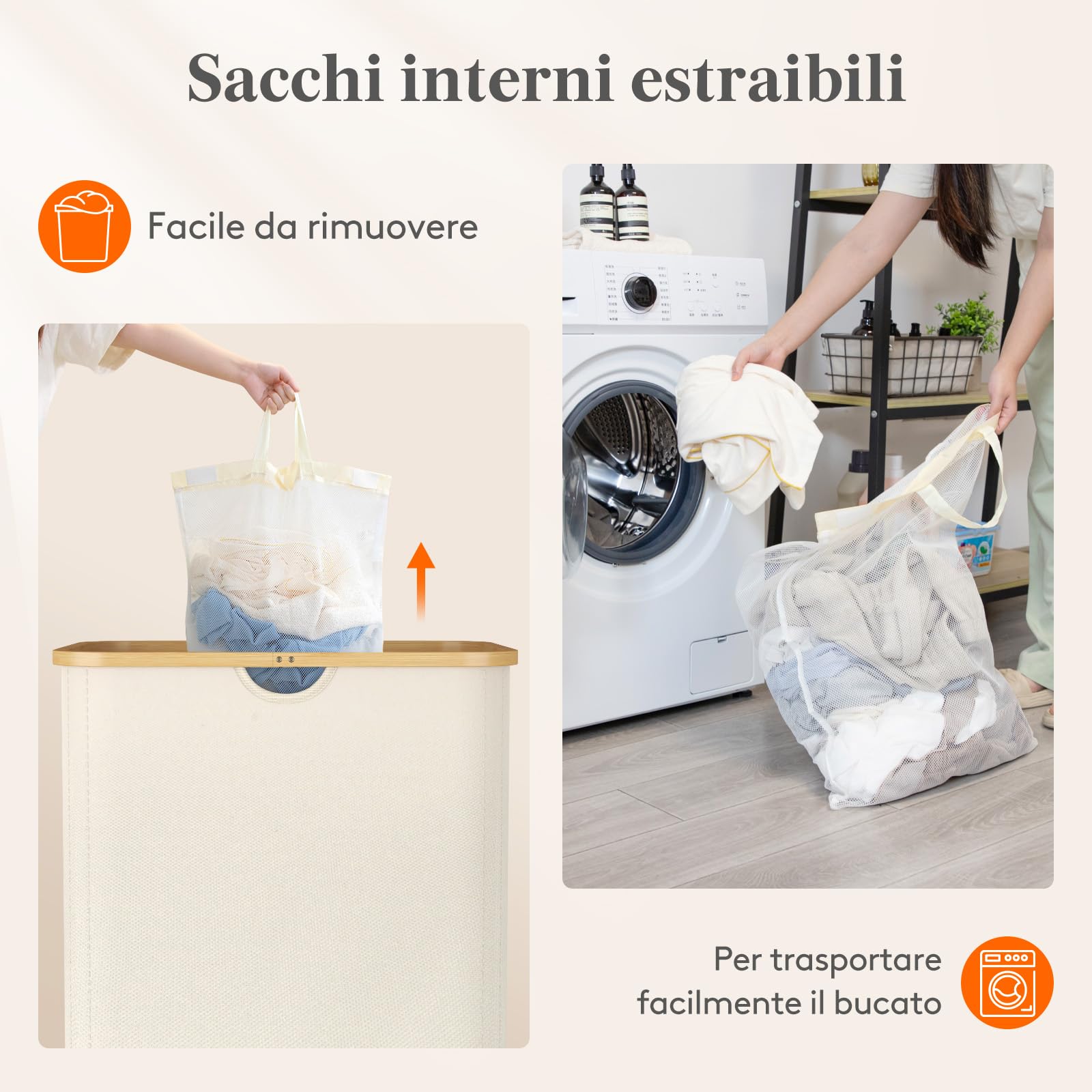 Cesto Biancheria 3 Scomparti Portabiancheria Pieghevole Tessuto Con Ruote Grigio 10242731