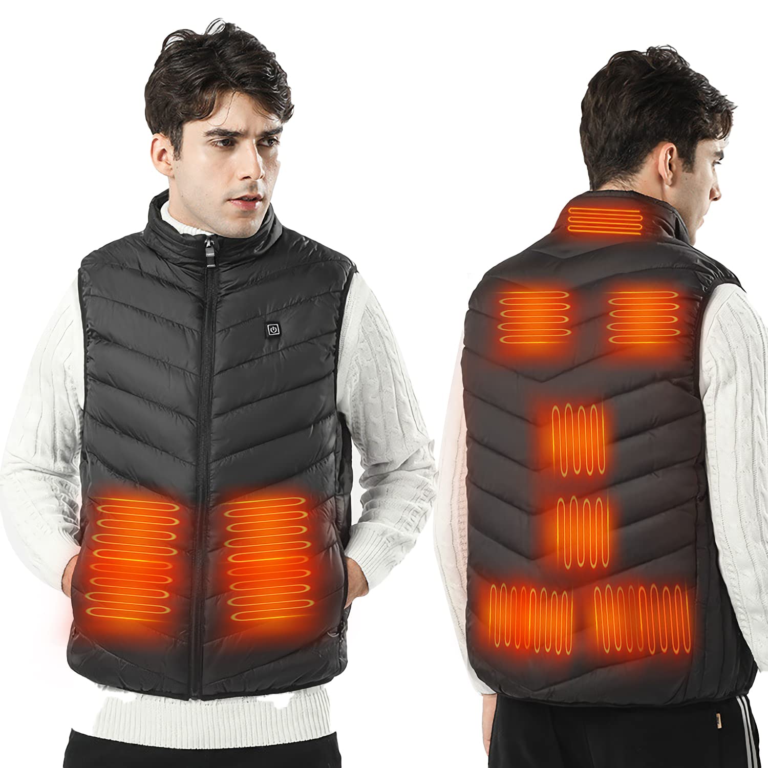 Electric Heating Vest 9-Zone Heat, USB Heated Vest Coat, 3 Temperature Control Waterproof Outdoor Ski Heating Jacket (X-Large)