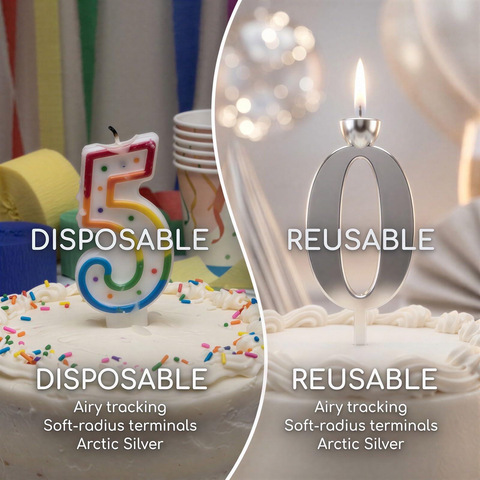 Lot de 20 porte-bougies numérotés pour gâteau d’anniversaire, 2 séries de 0 à 9, réutilisables, argent mat, support de bougie pour fête, anniversaires, célébrations marquantes, gris