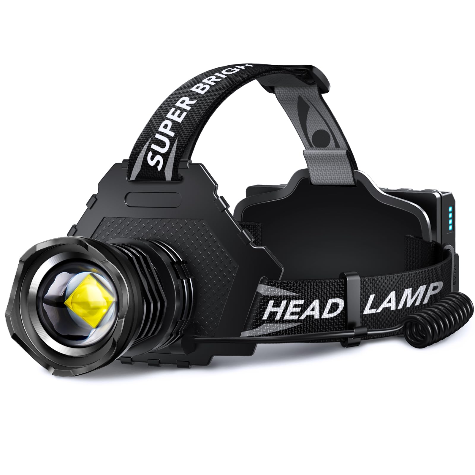 AKNEAR Rechargeable LED Headlamp Super Bright, 99000 High Lumens Head Lamp Zoomable, 25Dy…