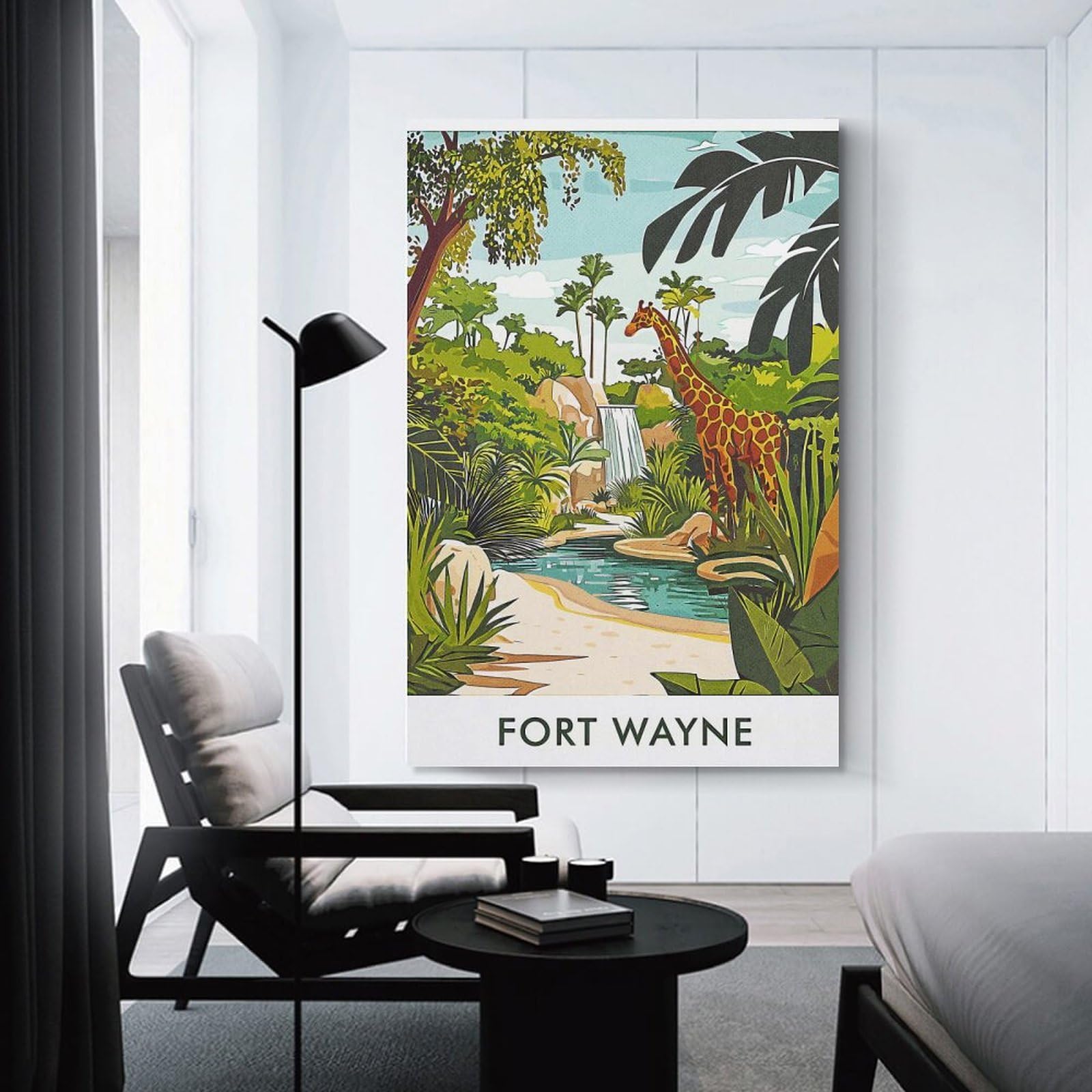 Junmoney Wall Decor Canvas Print Fort Wayne Giraffe, 24x36inch(60x90cm), for Bedroom Walls, Guest Spaces Or Lounges, Decorative Wall Art for Cosy Rooms
