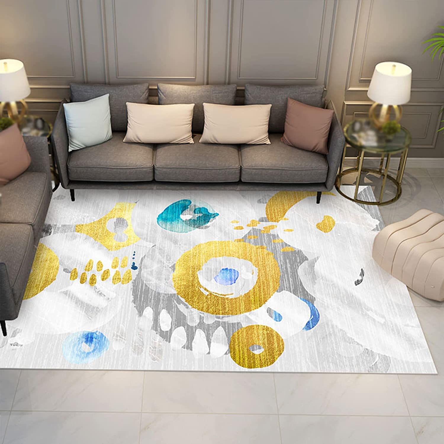 Średni dywanik antypoślizgowy dywan 1,4 m x 2,0 m, do sypialni kuchni wejścia do salonu jadalni akademika podłoga domu, złoty niebieski stylowy minimalistyczny 140 x 200 cm