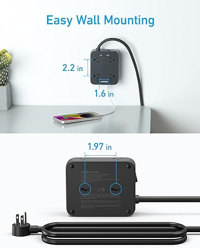 Miniatura 6 de Anker Regleta de alimentación con puertos USB, 5 pies, protector de sobretensión (2000J), 8 extensores de salida amplia con 2 puertos USB A y 1