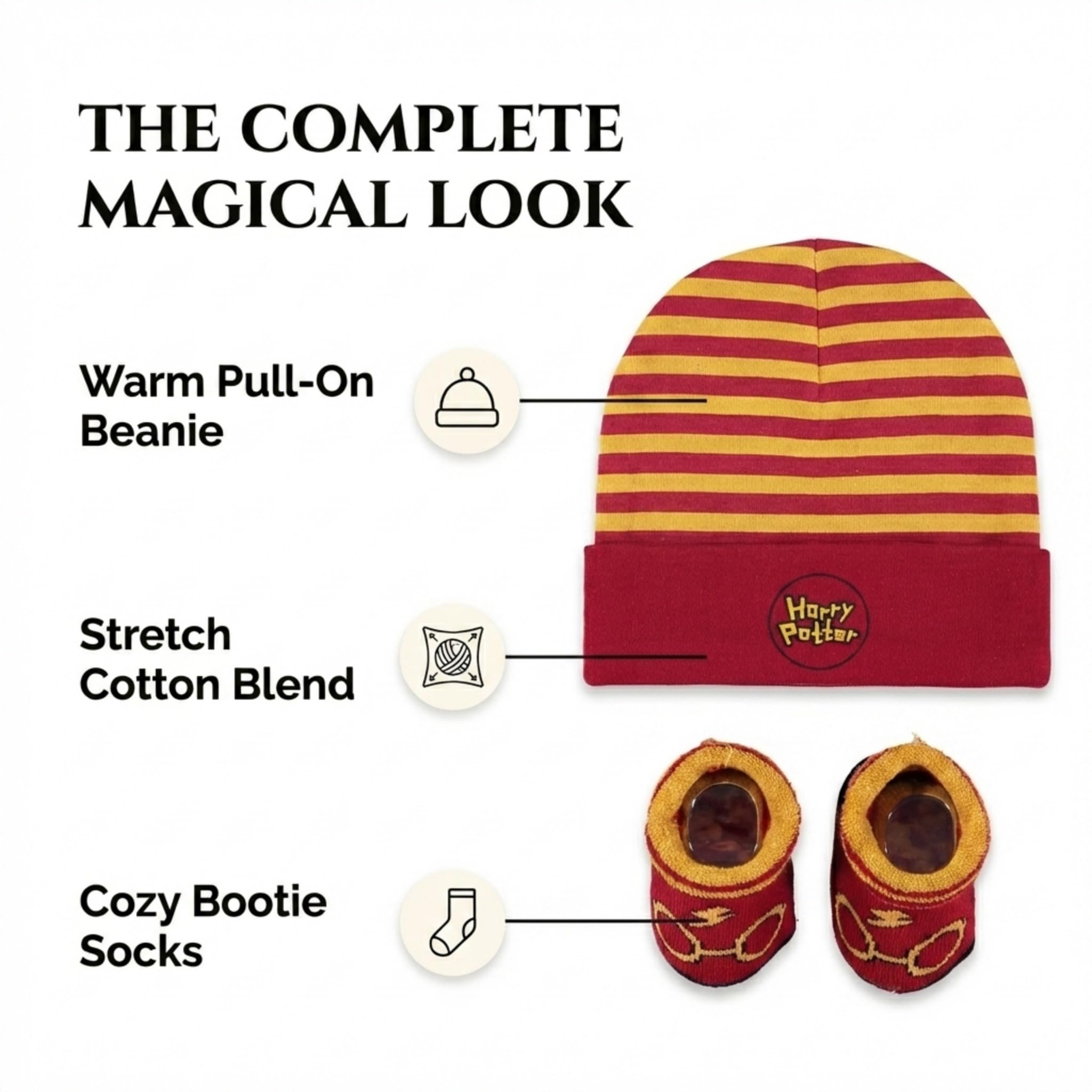 Harry Potter Baby Boys Cap and Bootie Set - Baby Gift Set with Hat and Socks for 0-12 Months (Yellow/Red, 0-12Months)