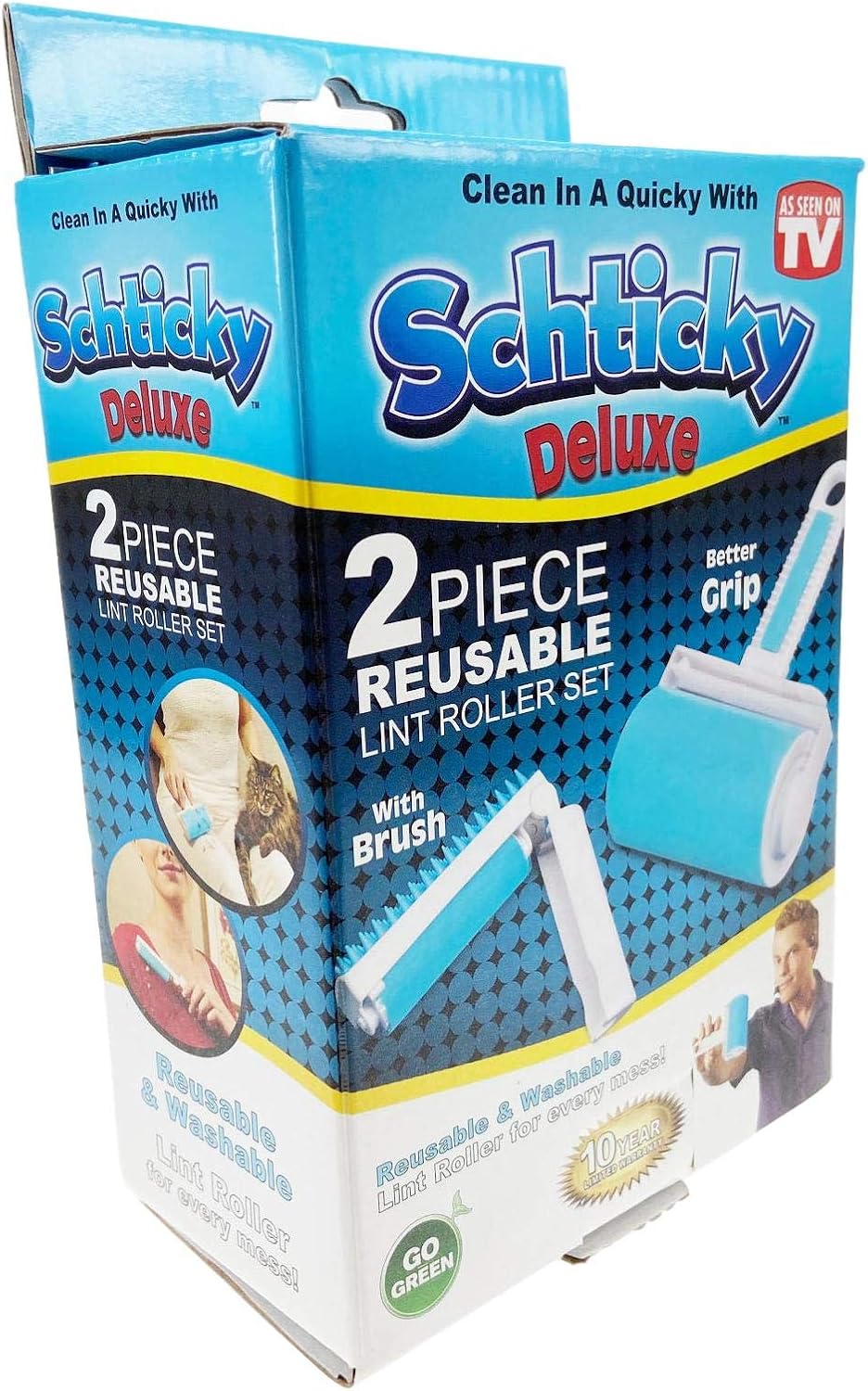 Schticky Lint Roller Set - Reusable & Washable Lint Roller Cleaner for Clothes Sofa Furniture Car Cat Dog Hair - Clean in a Quickly with Schticky (2 Piece Deluxe)
